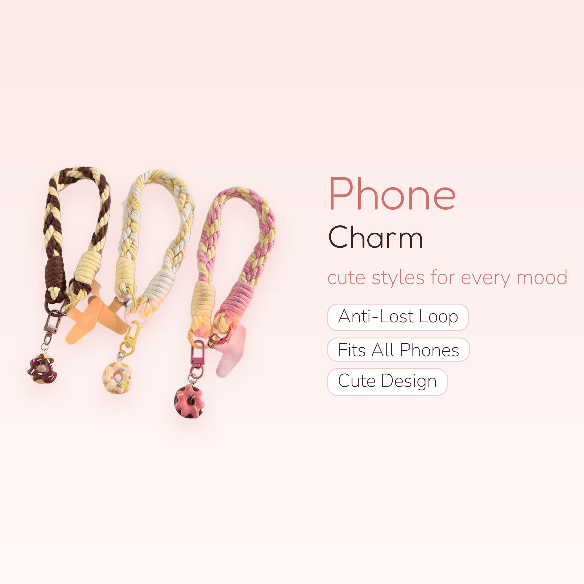 Braided Donut Phone Charm Strap | Cute Wrist Lanyard Keychain