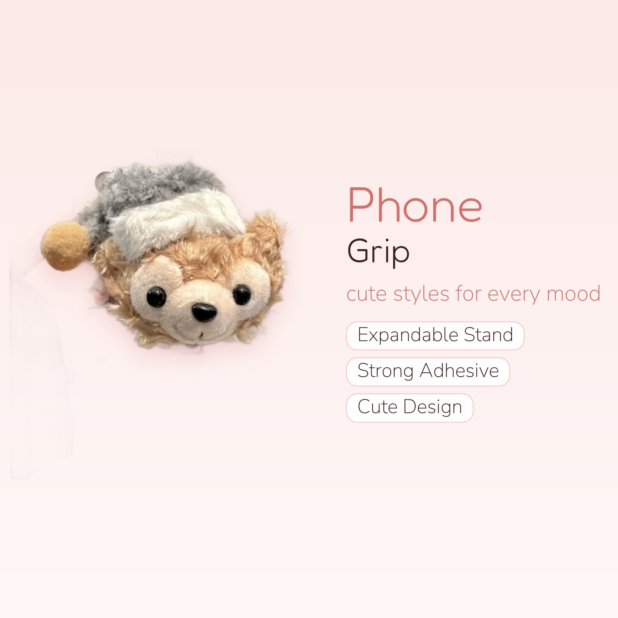 Kawaii Duffy Bear Instagram Phone Grip | Cute Fluffy Pop Socket Stand