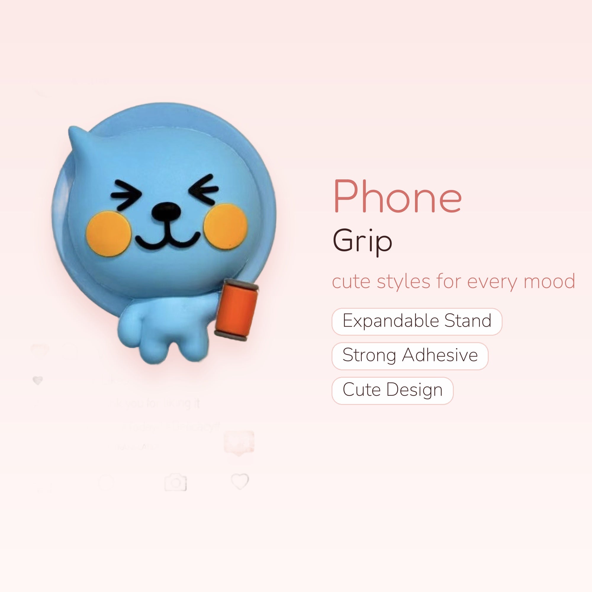 Kawaii Blue Cat Instagram Phone Grip | Cute Pop Socket Stand