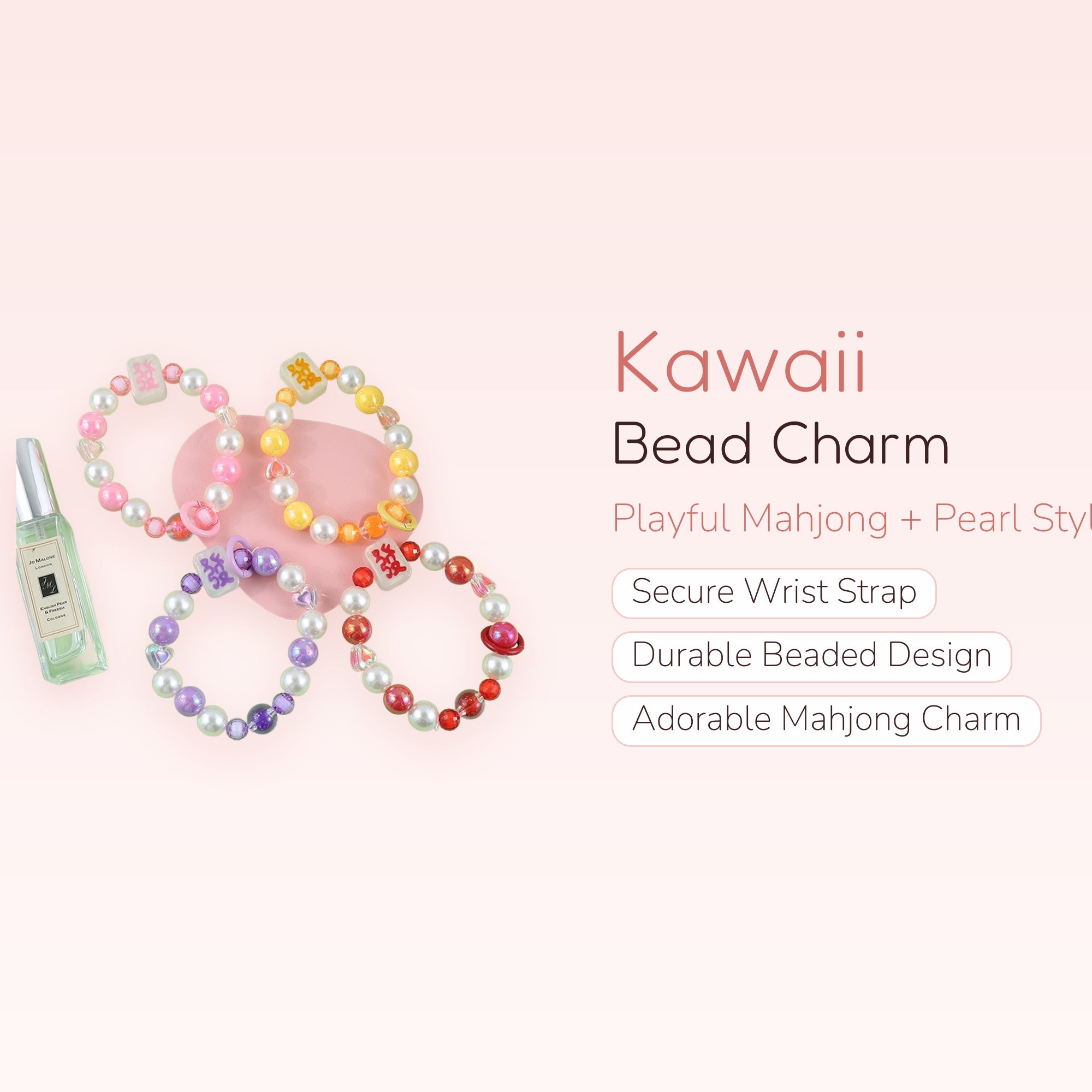 Kawaii Mahjong Pearl Bead Phone Charm Strap | Cute Wrist Lanyard