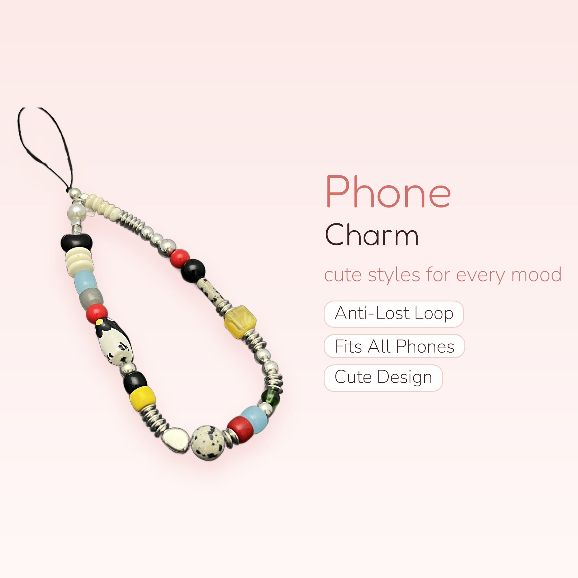 Aesthetic Mixed Bead Phone Charm Strap | Colorful Beaded Wrist Lanyard