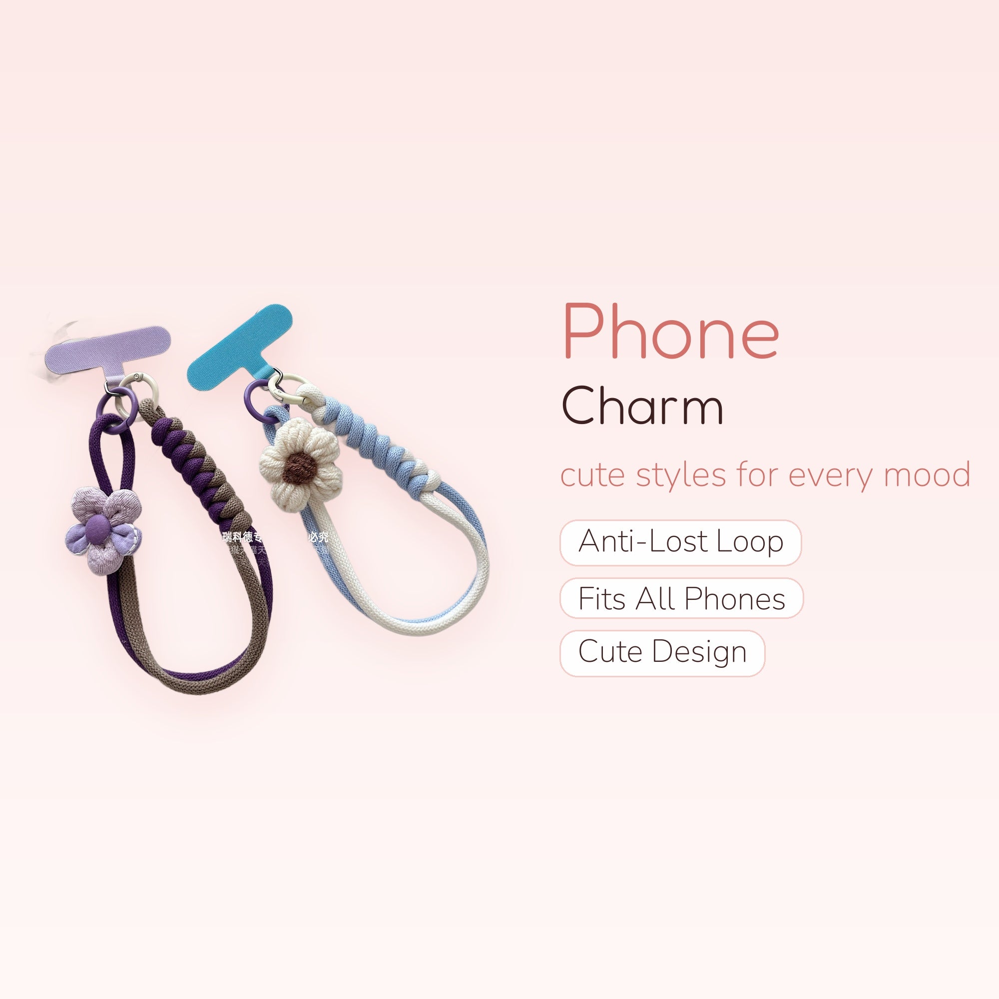 Braided Rope Flower Phone Charm Strap | Aesthetic Wrist Lanyard for Phone