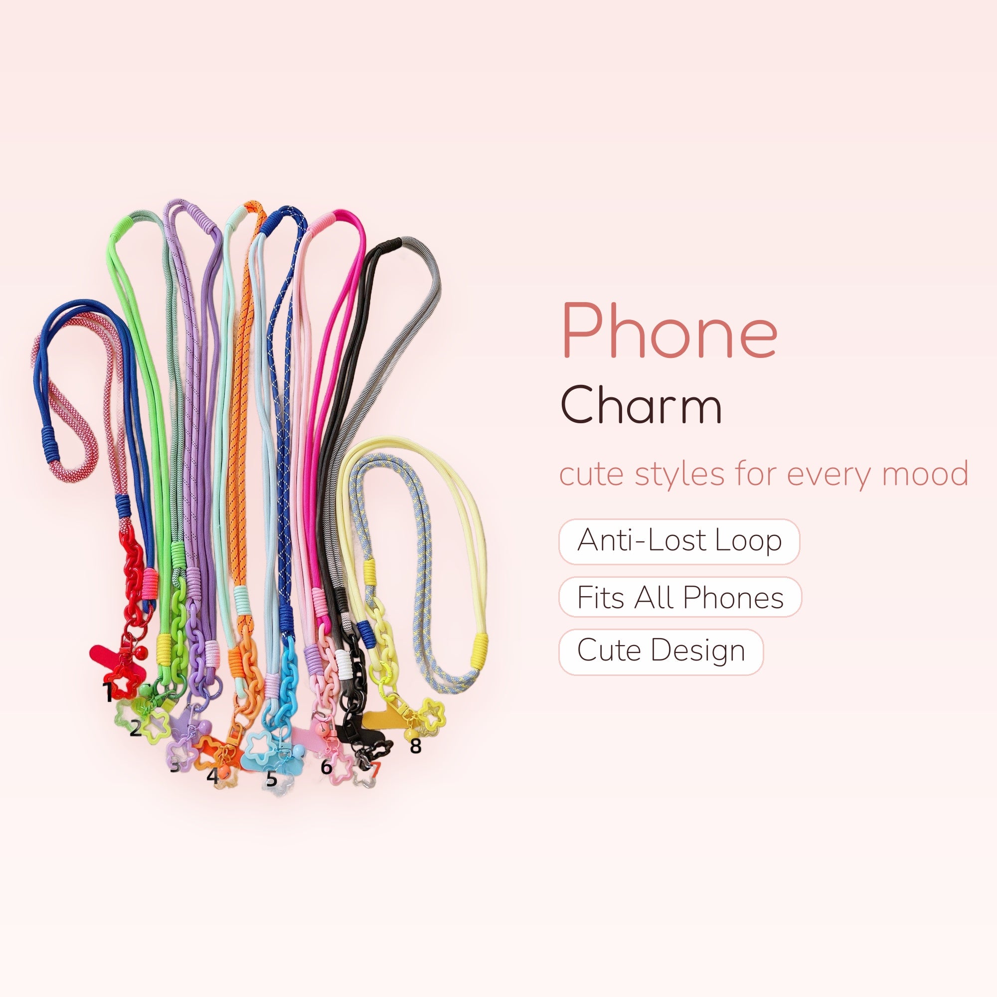 Colorful Rope & Chain Phone Charm Lanyard | Y2K Star Keychain Strap