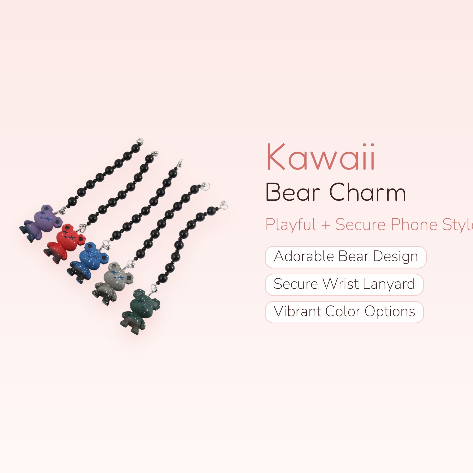 Cute Bear Bead Phone Charm Strap | Kawaii Wrist Lanyard