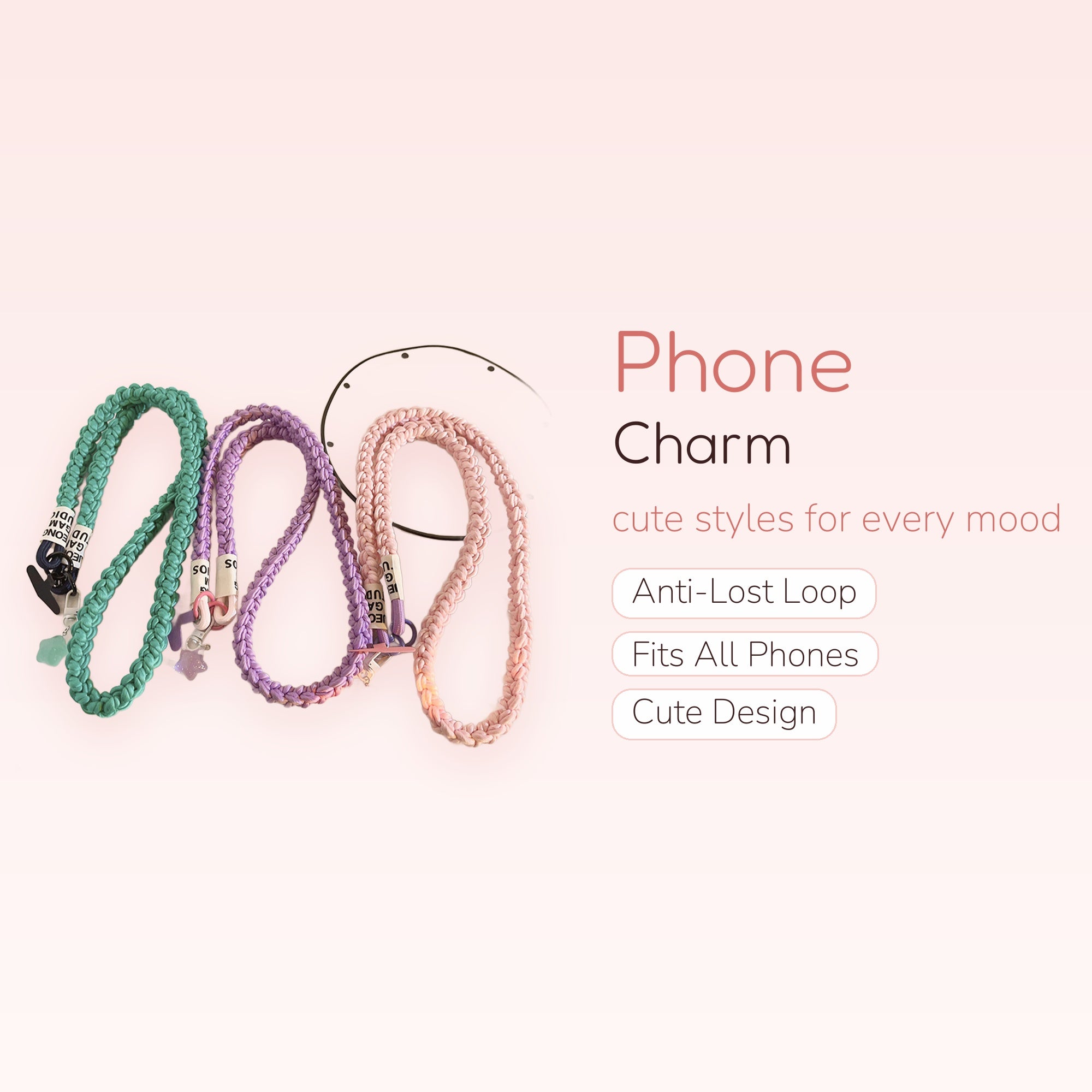 Braided Rope Phone Charm Lanyard | Pastel Star Pendant Wrist Strap