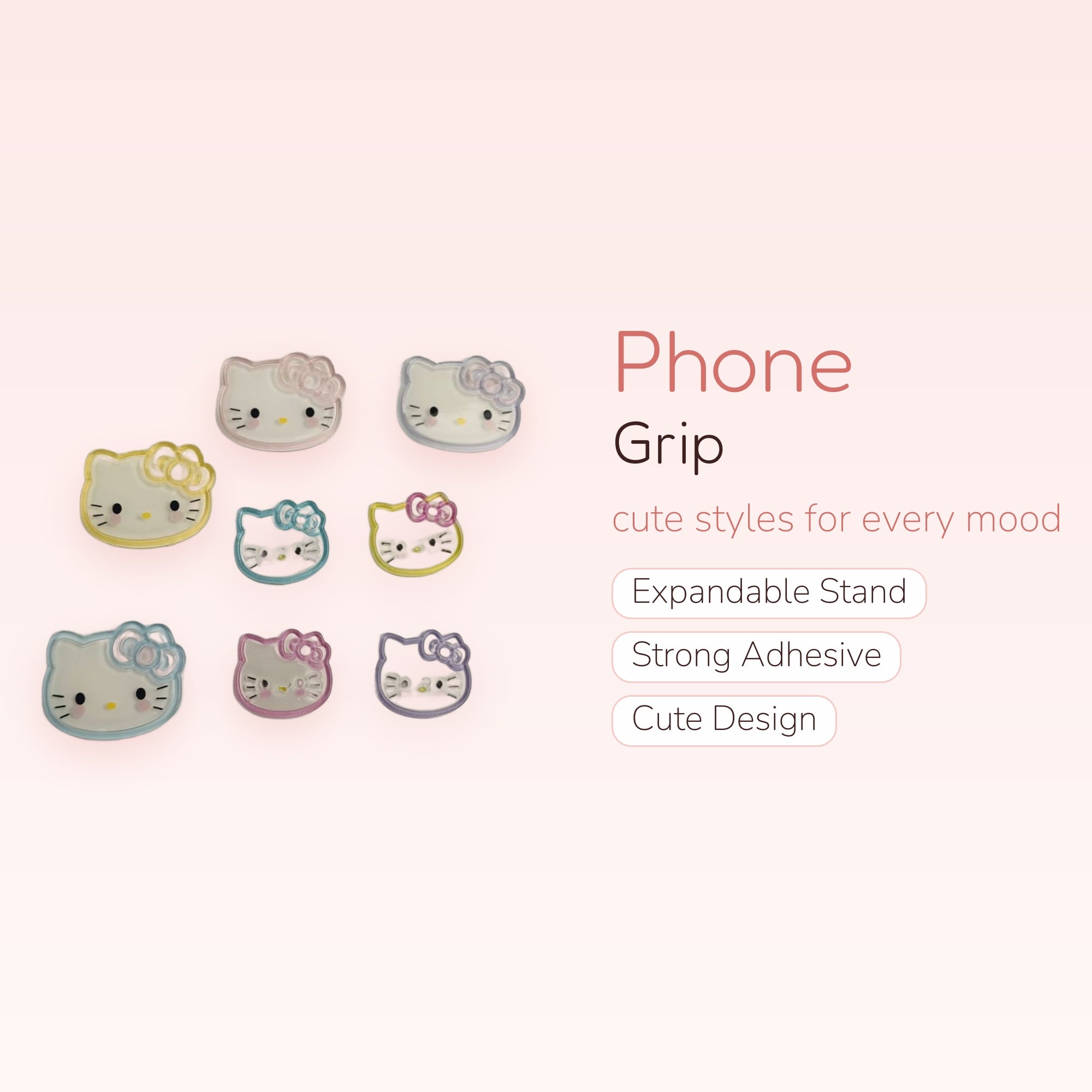 Pastel Hello Kitty Phone Grip Set | Cute Kawaii Pop Socket Stand