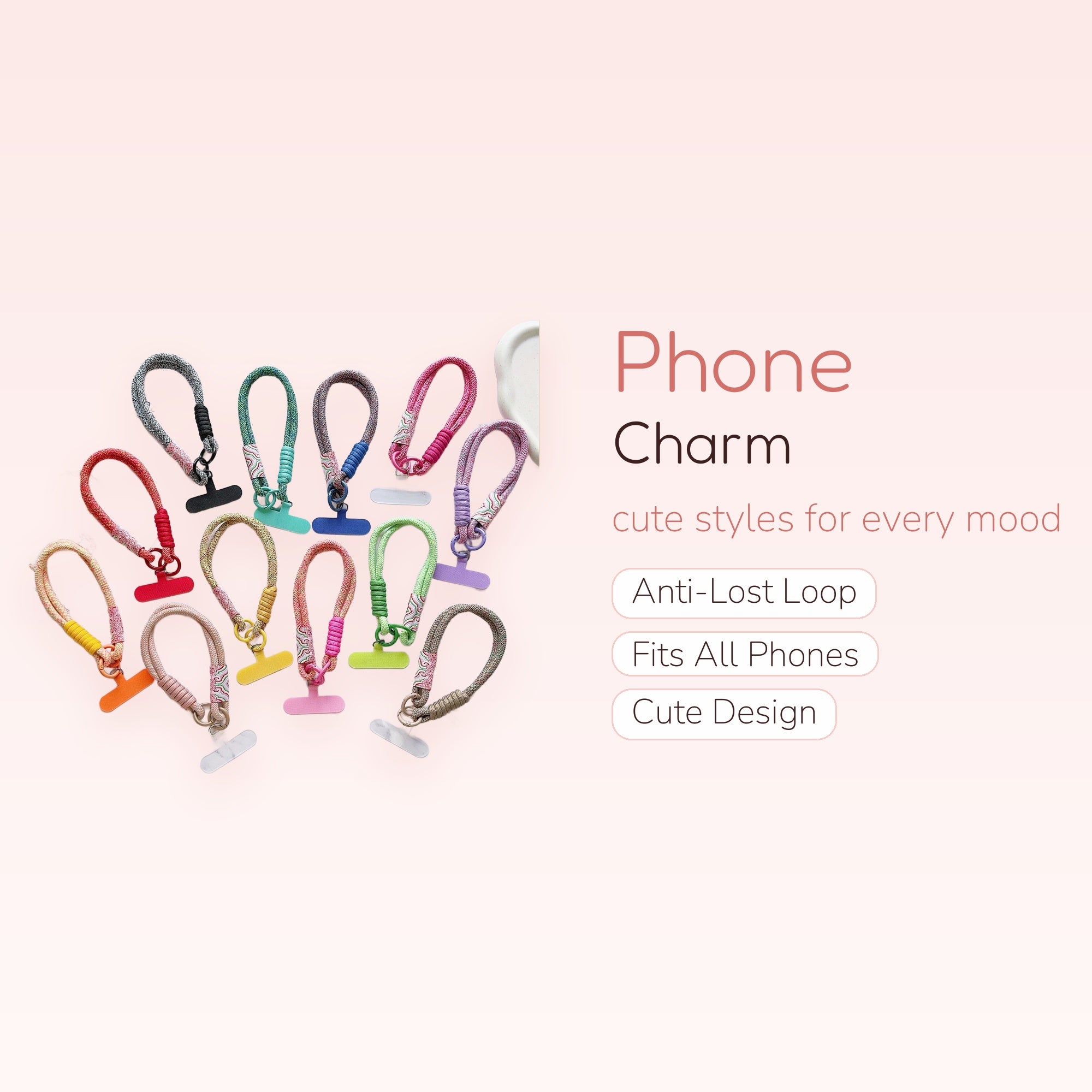 Colorful Braided Rope Phone Charm Strap | Aesthetic Wrist Lanyard with T-Tab