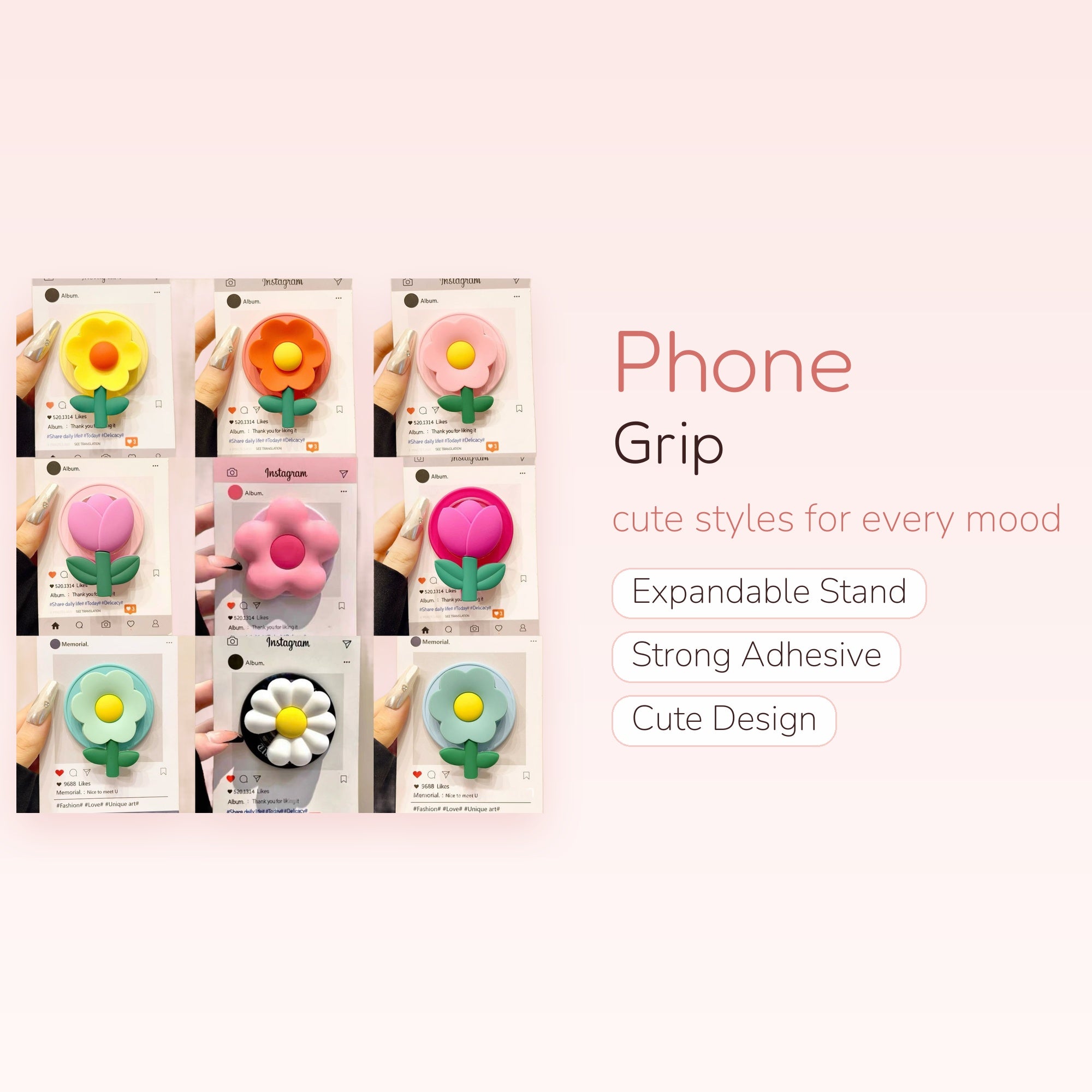Kawaii Flower Phone Grip | Cute Floral Pop Socket Stand
