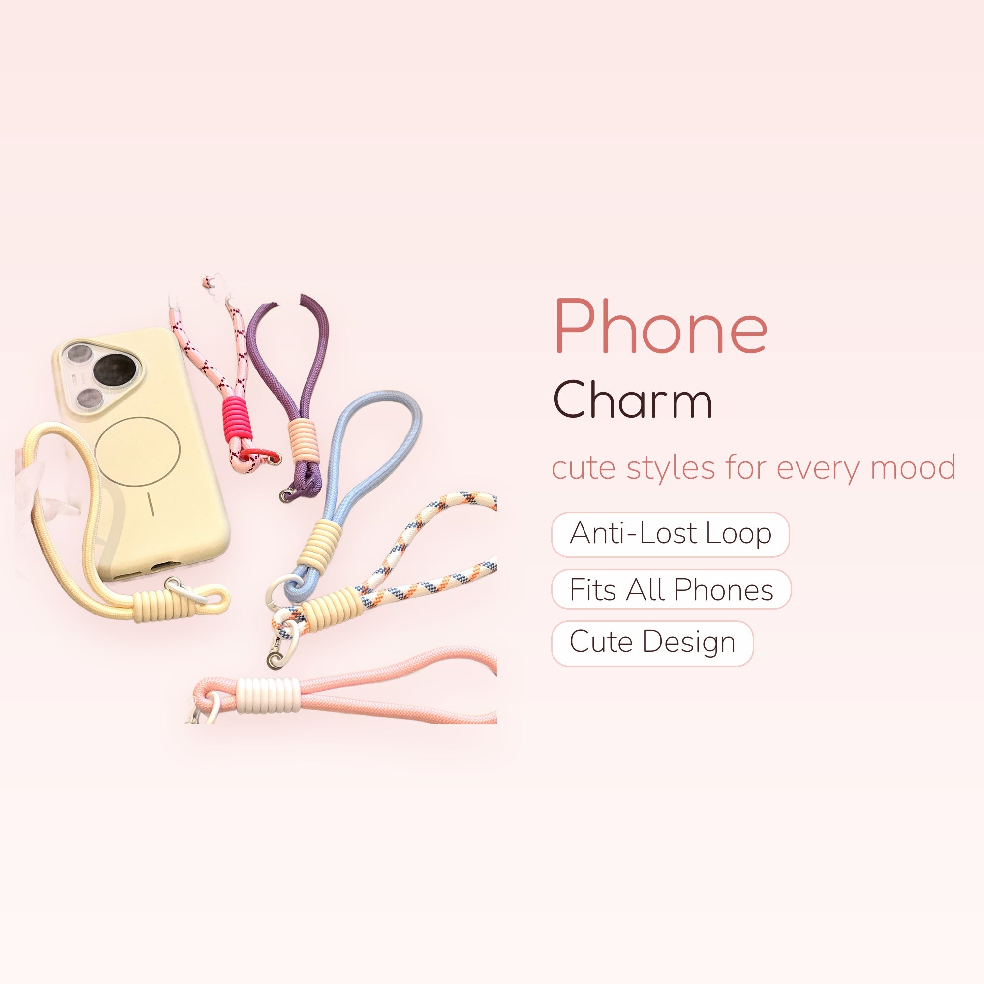 Pastel Braided Rope Phone Charm Wristlet | Minimalist Hand Strap Lanyard