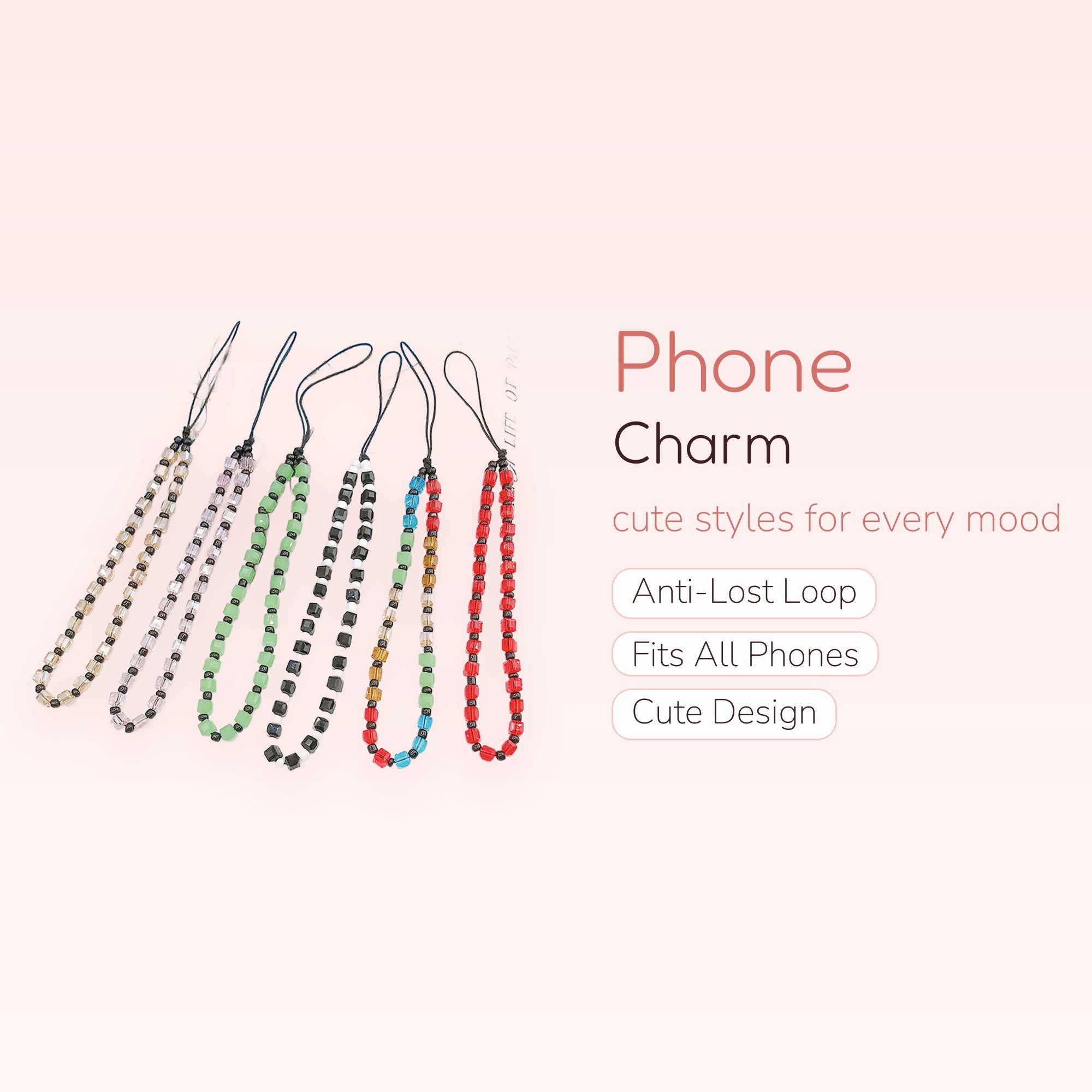 Aesthetic Cube Beaded Phone Charm Strap | Colorful Glass Bead Wrist Lanyard