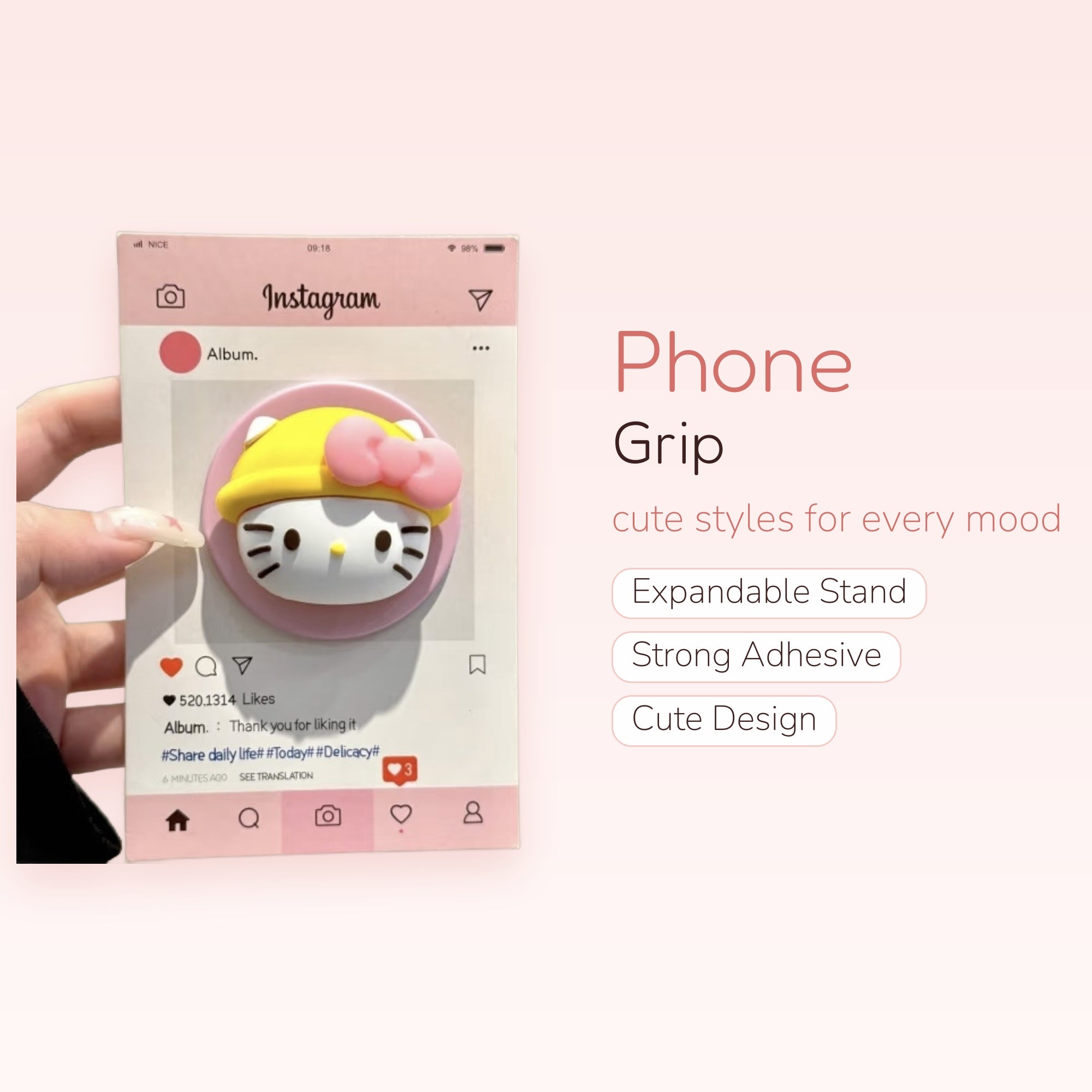 Hello Kitty Instagram Phone Grip | Kawaii Pop Socket Stand for iPhone