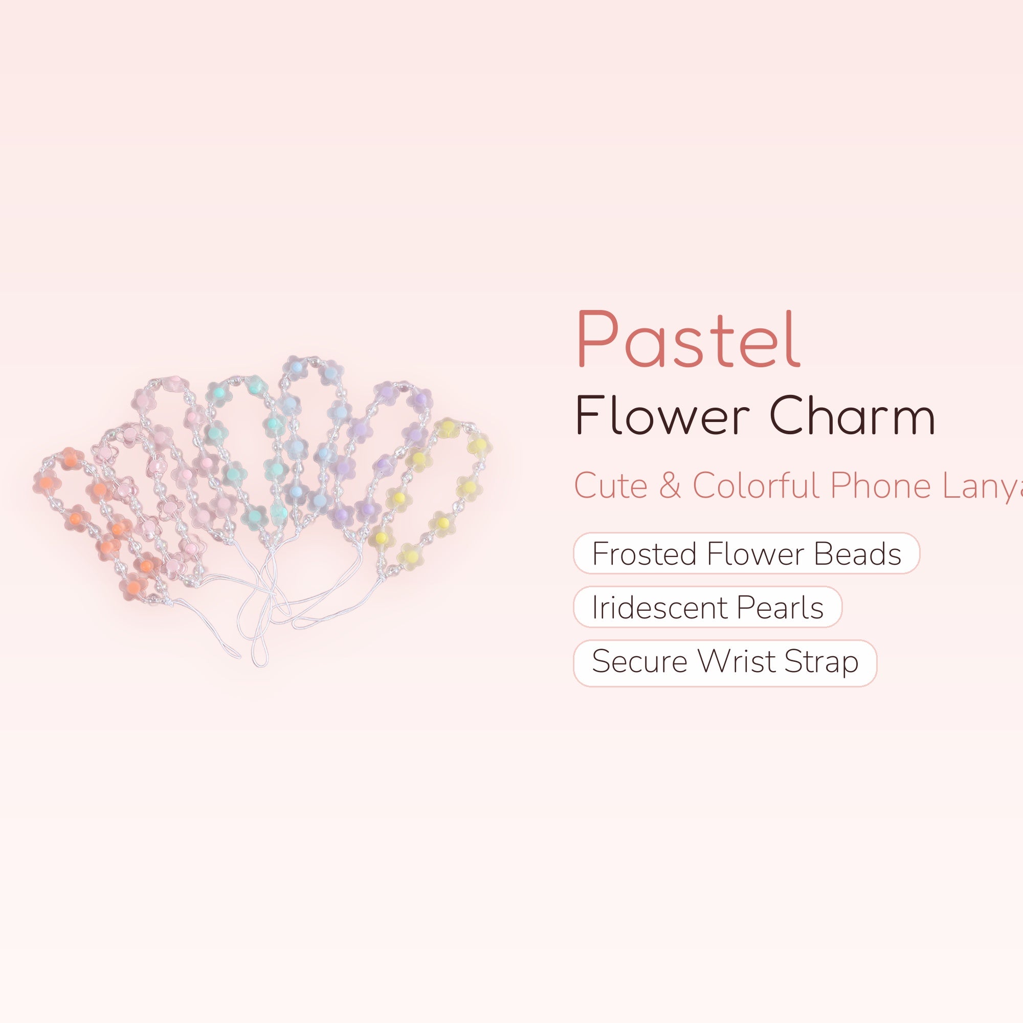 Pastel Flower & Pearl Phone Charm Strap | Cute Wrist Lanyard