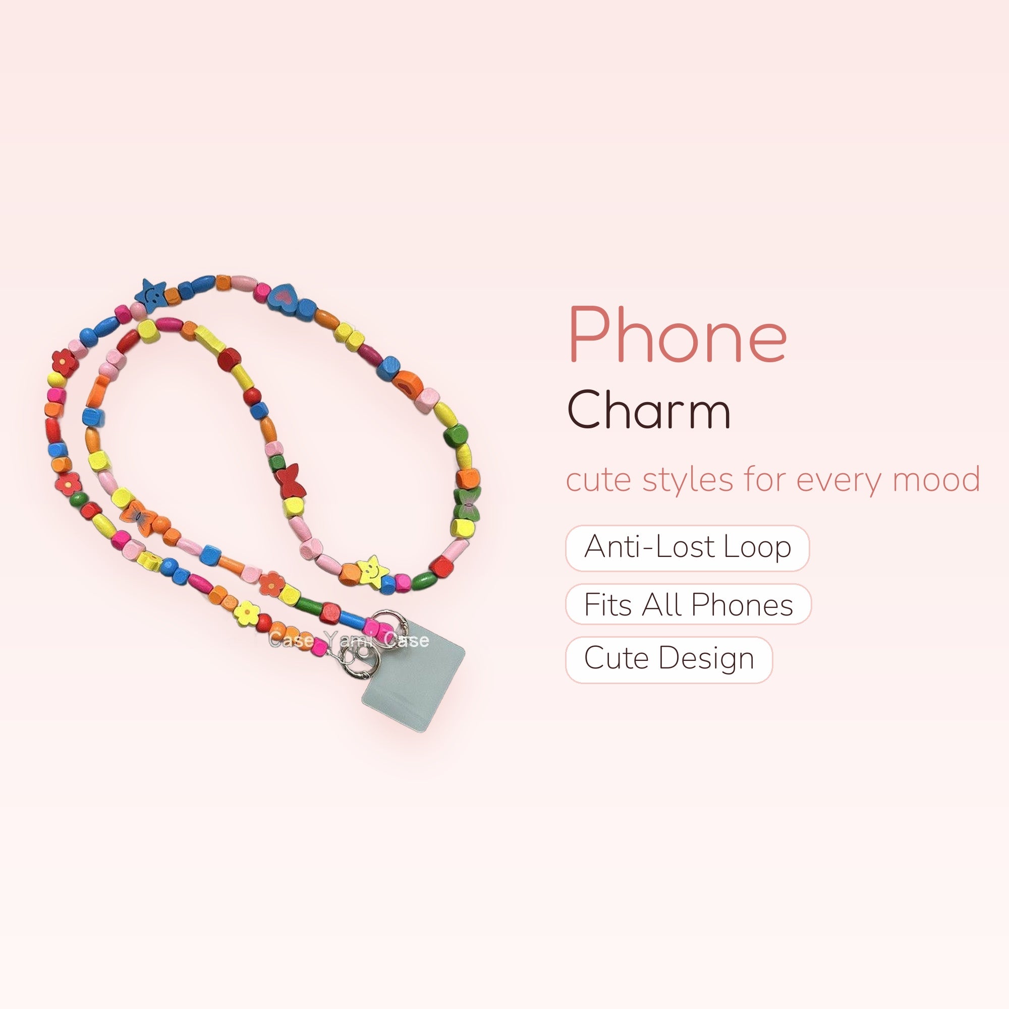 Aesthetic Colorful Wooden Beaded Phone Lanyard | Kawaii Flower & Star Phone Strap