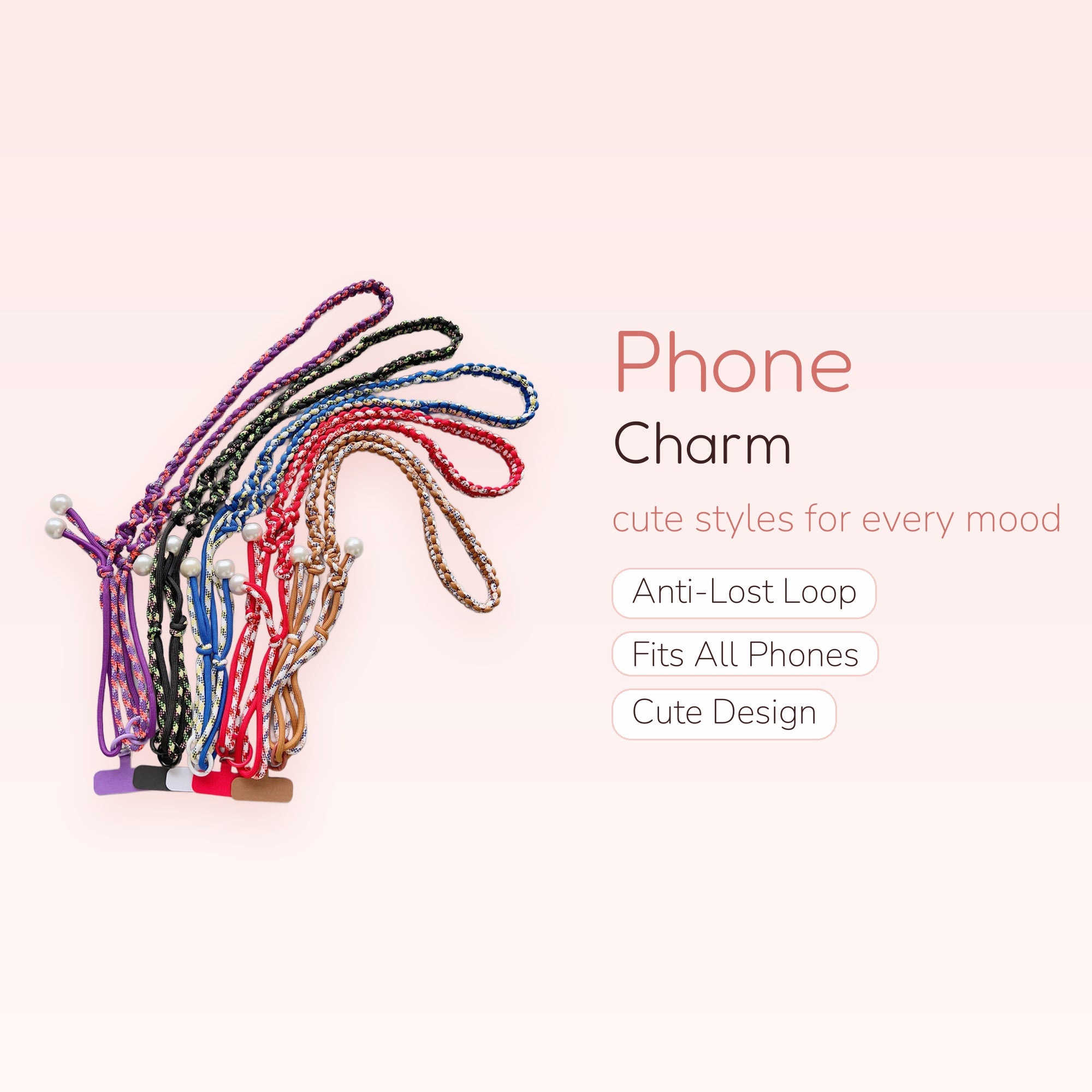 Braided Pearl Phone Lanyard Strap | Aesthetic Colorful Adjustable Phone Charm
