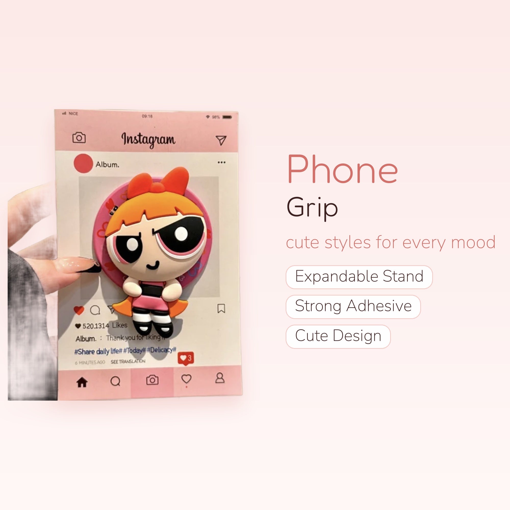 Powerpuff Girls Blossom Phone Grip | Kawaii Cartoon Pop Socket Stand