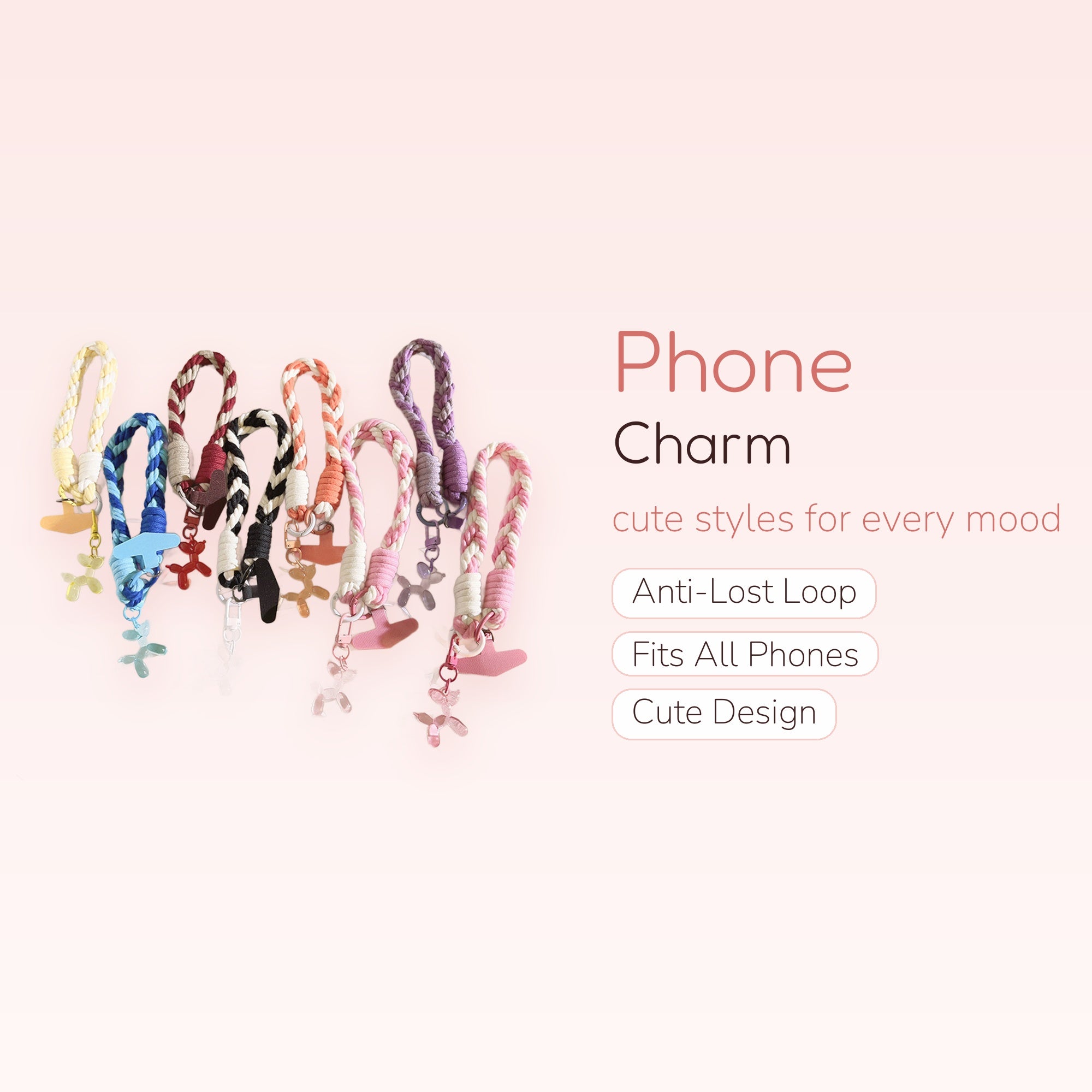 Aesthetic Braided Rope Phone Charm Strap | Cute Balloon Dog Wrist Lanyard