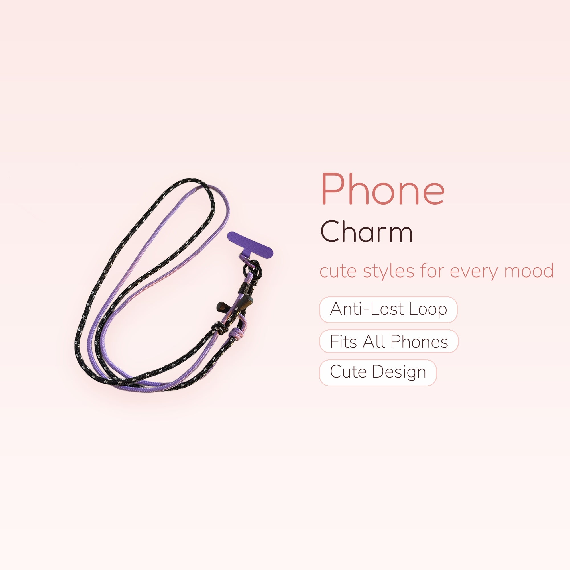 Black & Purple Braided Phone Lanyard | Adjustable Crossbody Phone Strap