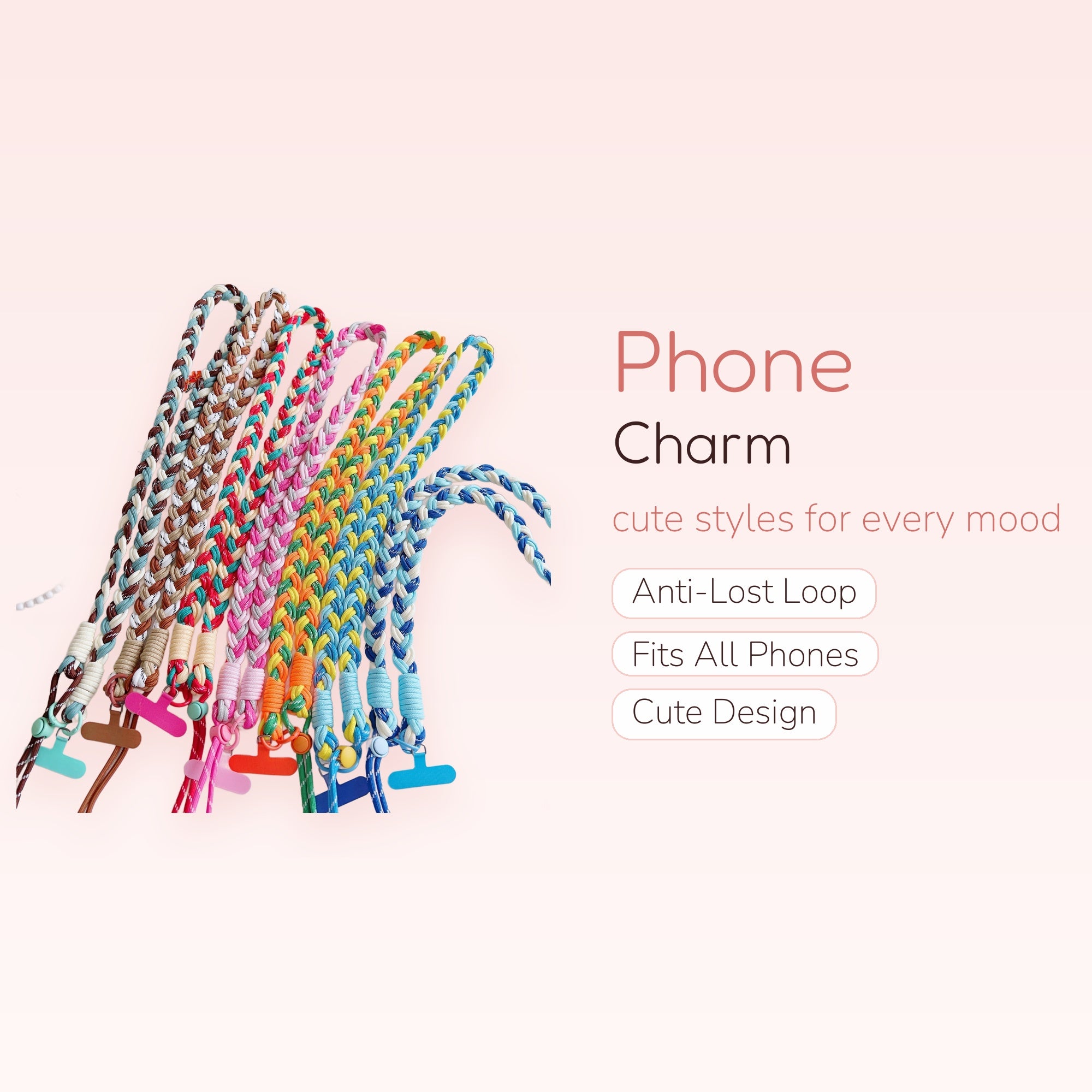 Braided Rainbow Phone Charm Lanyard | Colorful Woven Wrist Strap for Phone