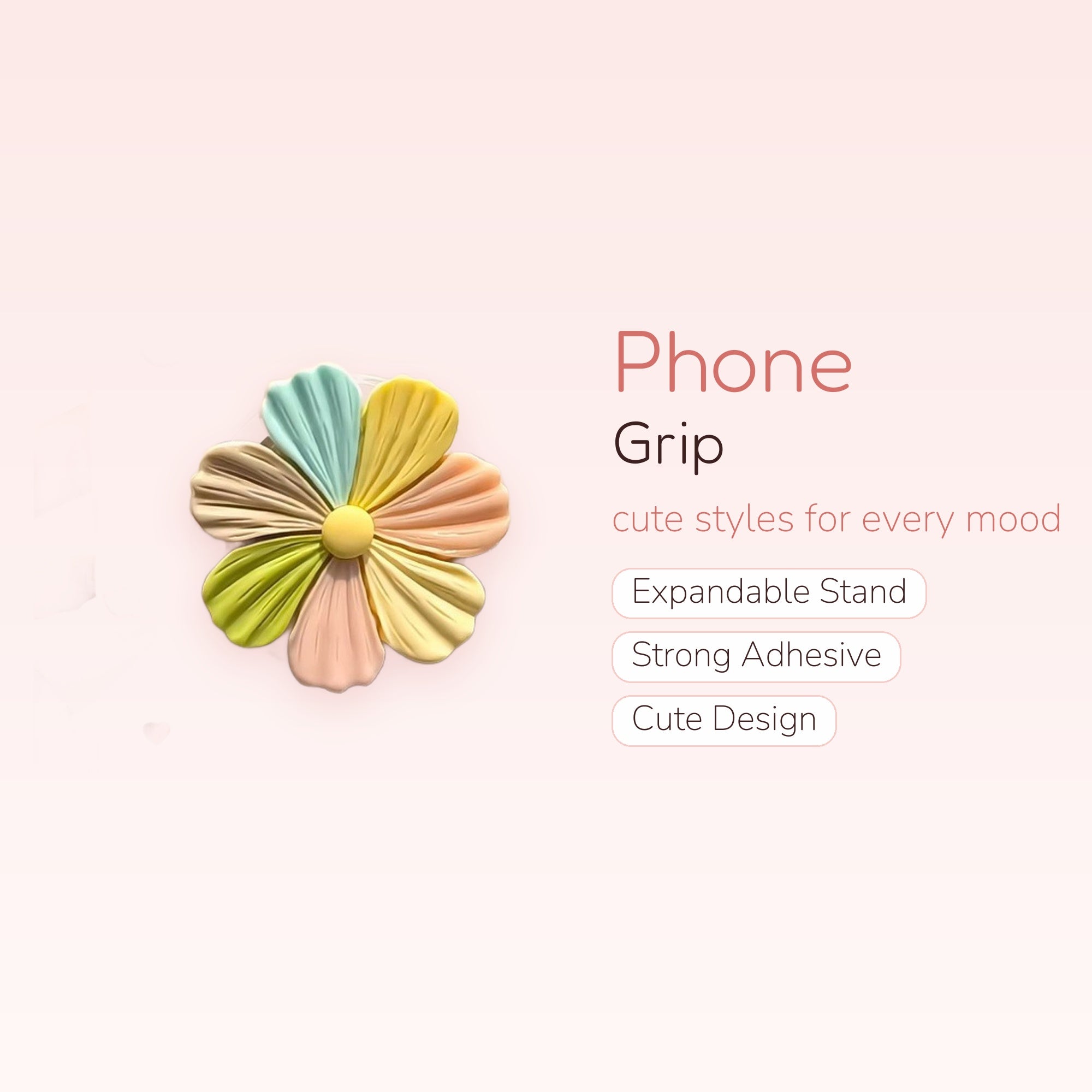 Pastel Rainbow Flower Phone Grip | Cute Floral Pop Socket Stand
