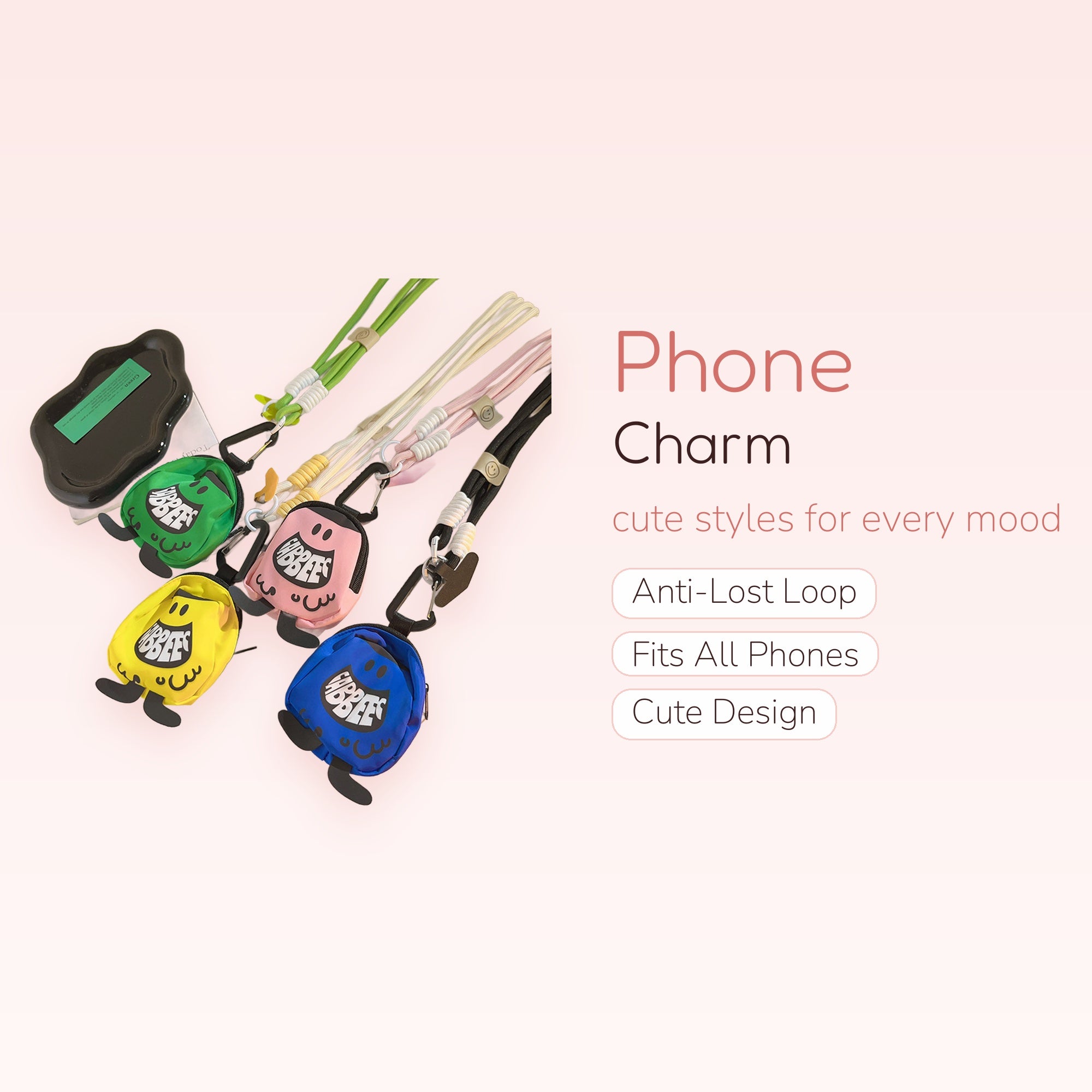 Kawaii Cartoon Character Mini Bag Phone Charms | Colorful Lanyard Wrist Straps