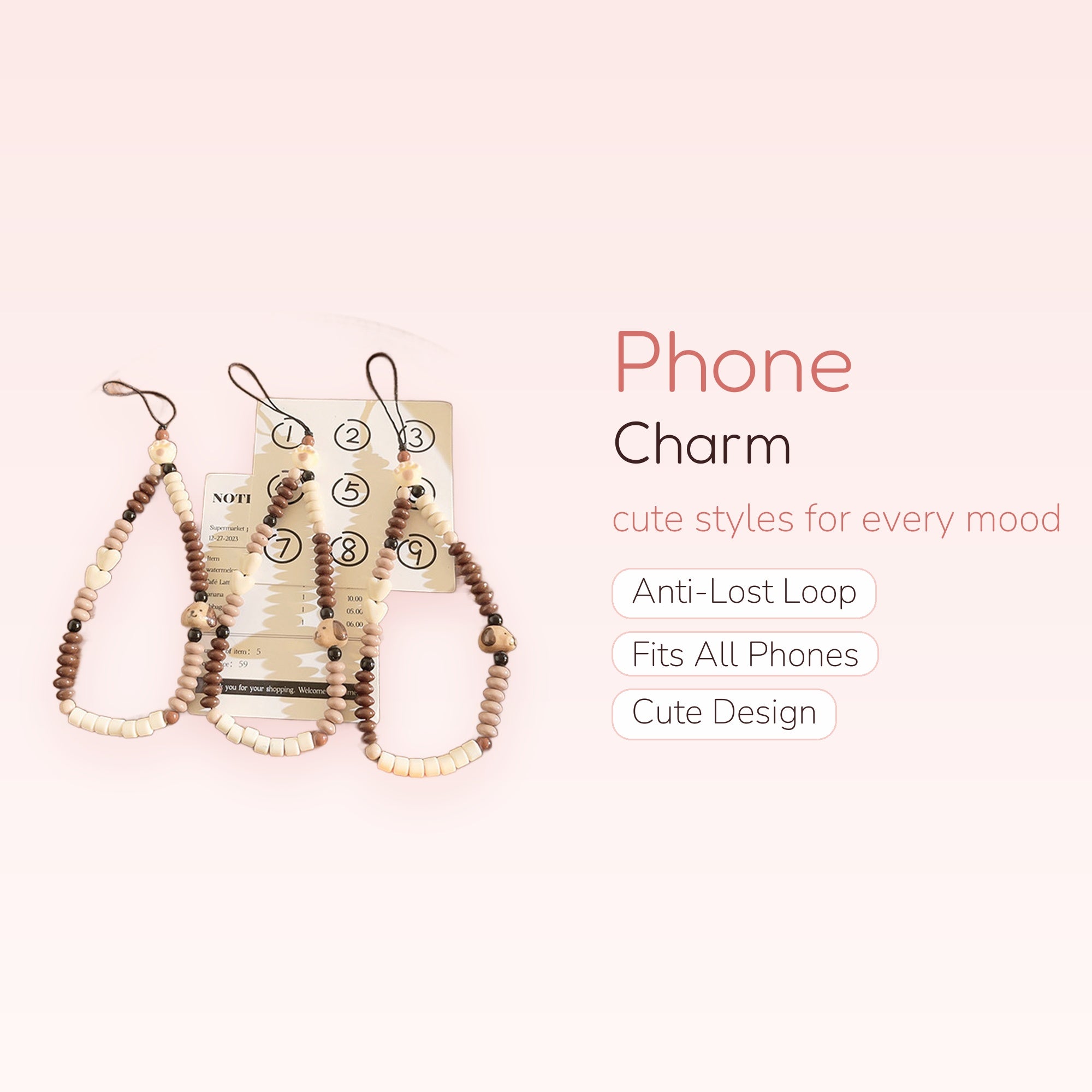 Kawaii Brown & Cream Beaded Phone Charm | Cute Doggy Wrist Strap Lanyard