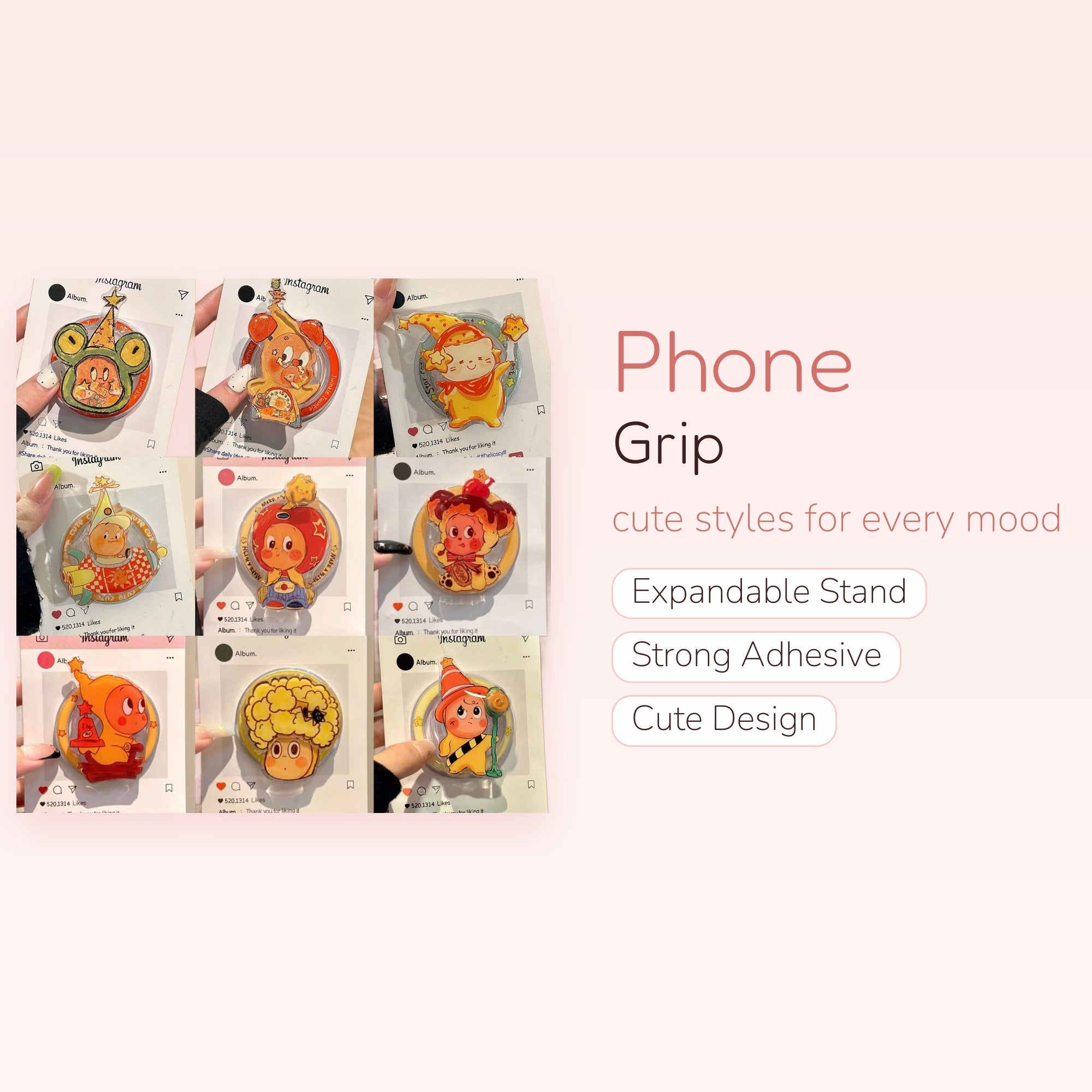 Kawaii Cartoon Character Phone Grip | Cute Acrylic Pop Socket Stand