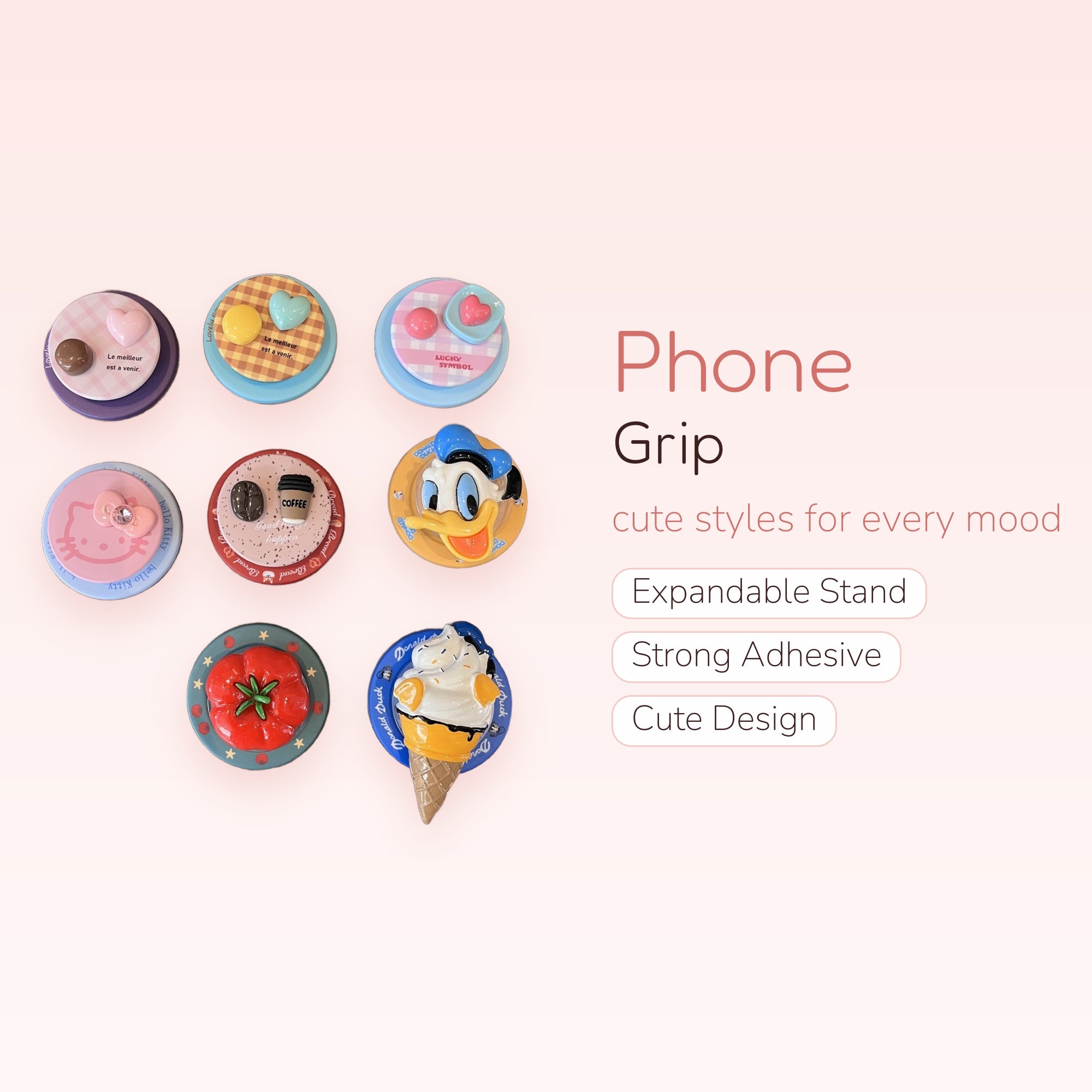Kawaii Assorted Character & Food Phone Grips | Cute Pop Socket Stand for Phones