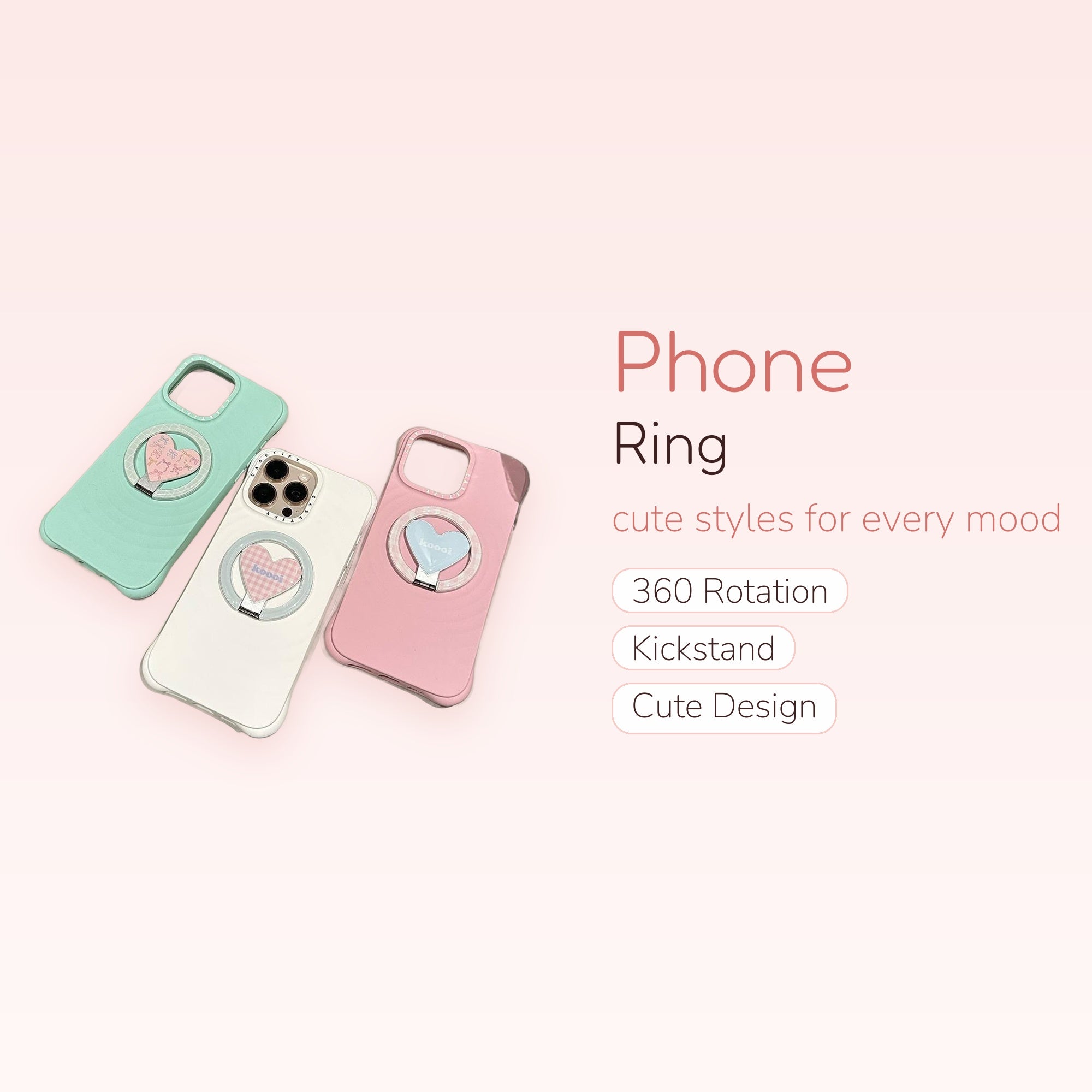 Pastel Heart Phone Ring | Cute 360° Finger Holder Kickstand