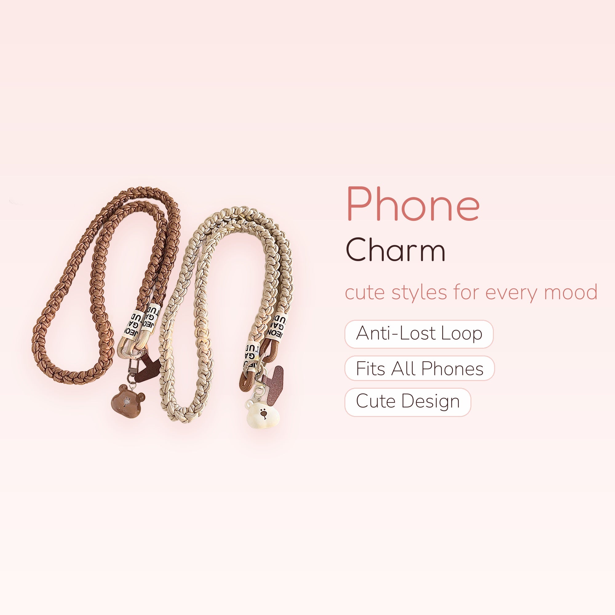 Braided Bear Phone Lanyard | Cute Kawaii Wrist Strap for Phone