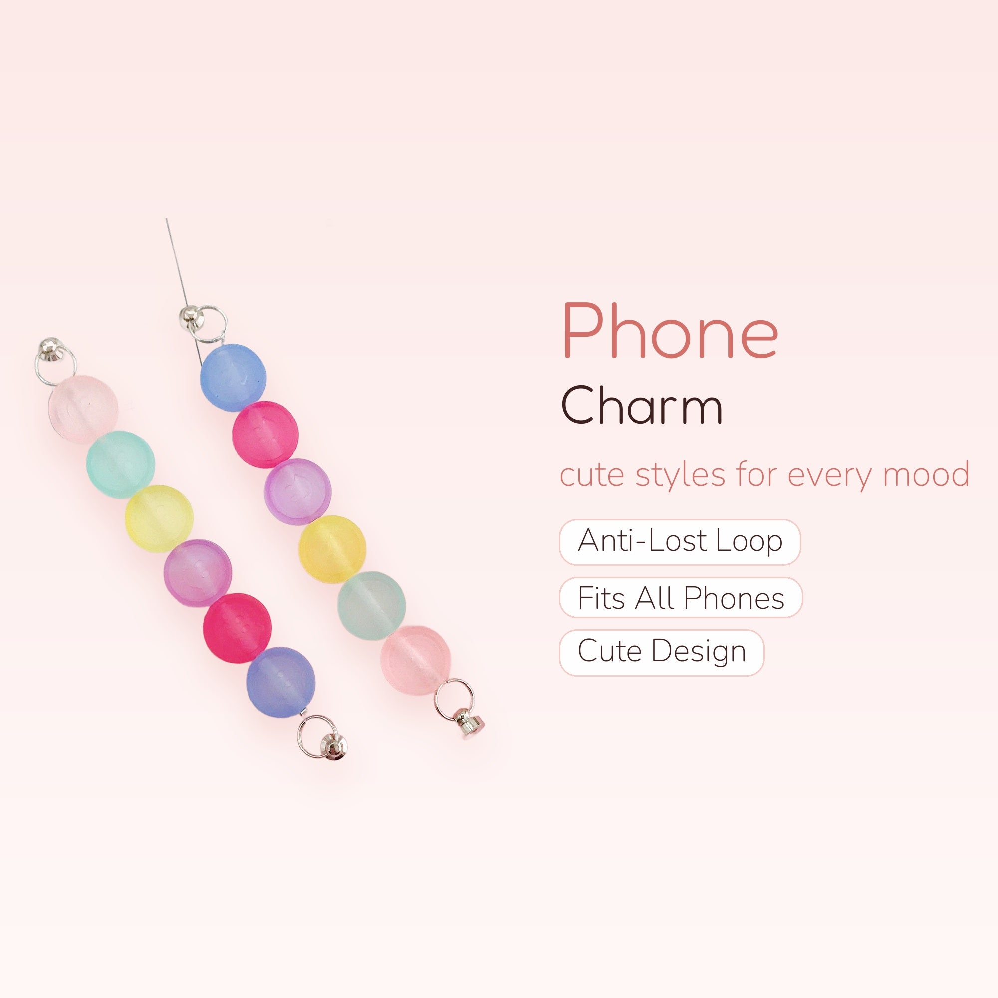 Pastel Frosted Bead Phone Charm | Kawaii Aesthetic Phone Strap