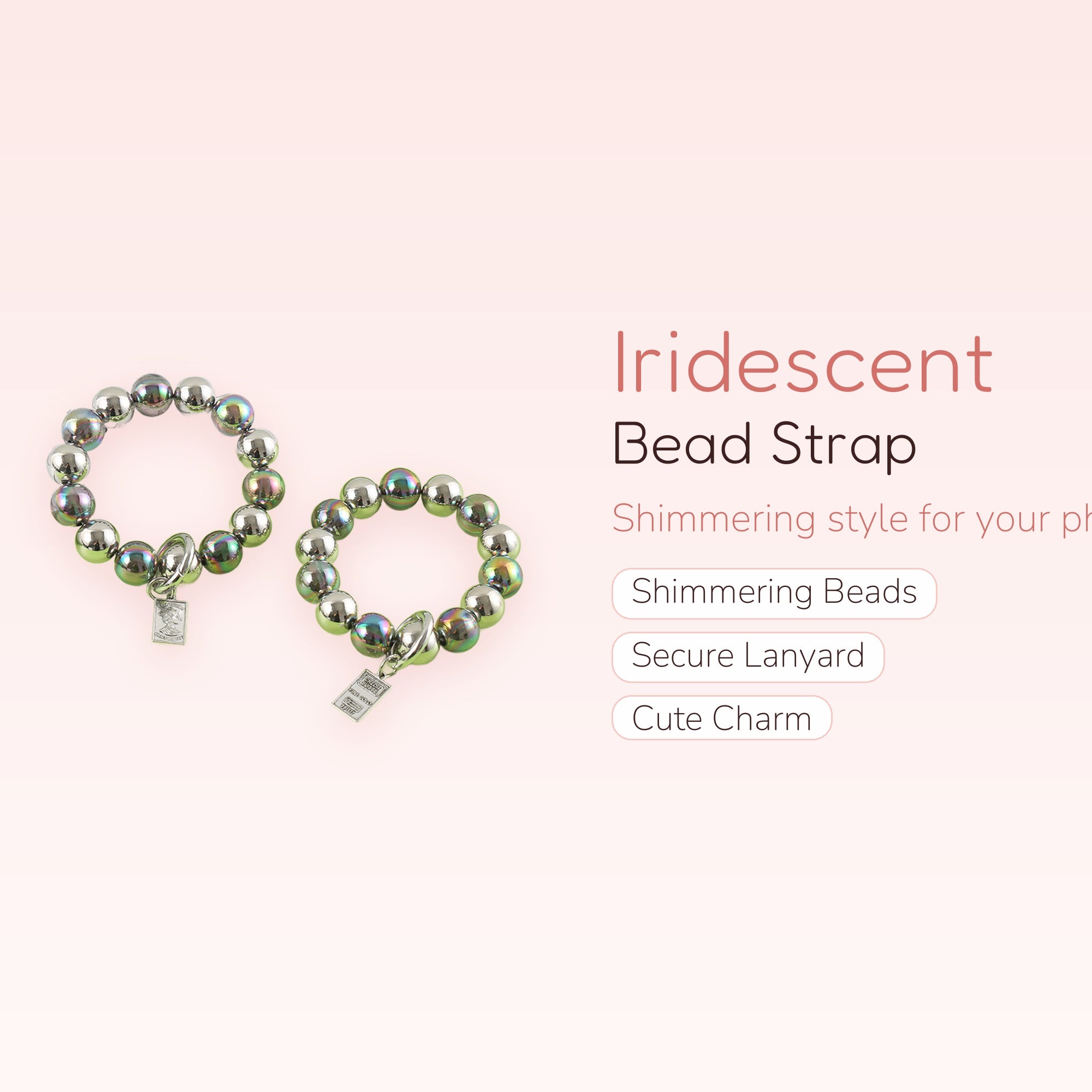 Iridescent Bead Phone Charm Strap | Metallic Wrist Lanyard