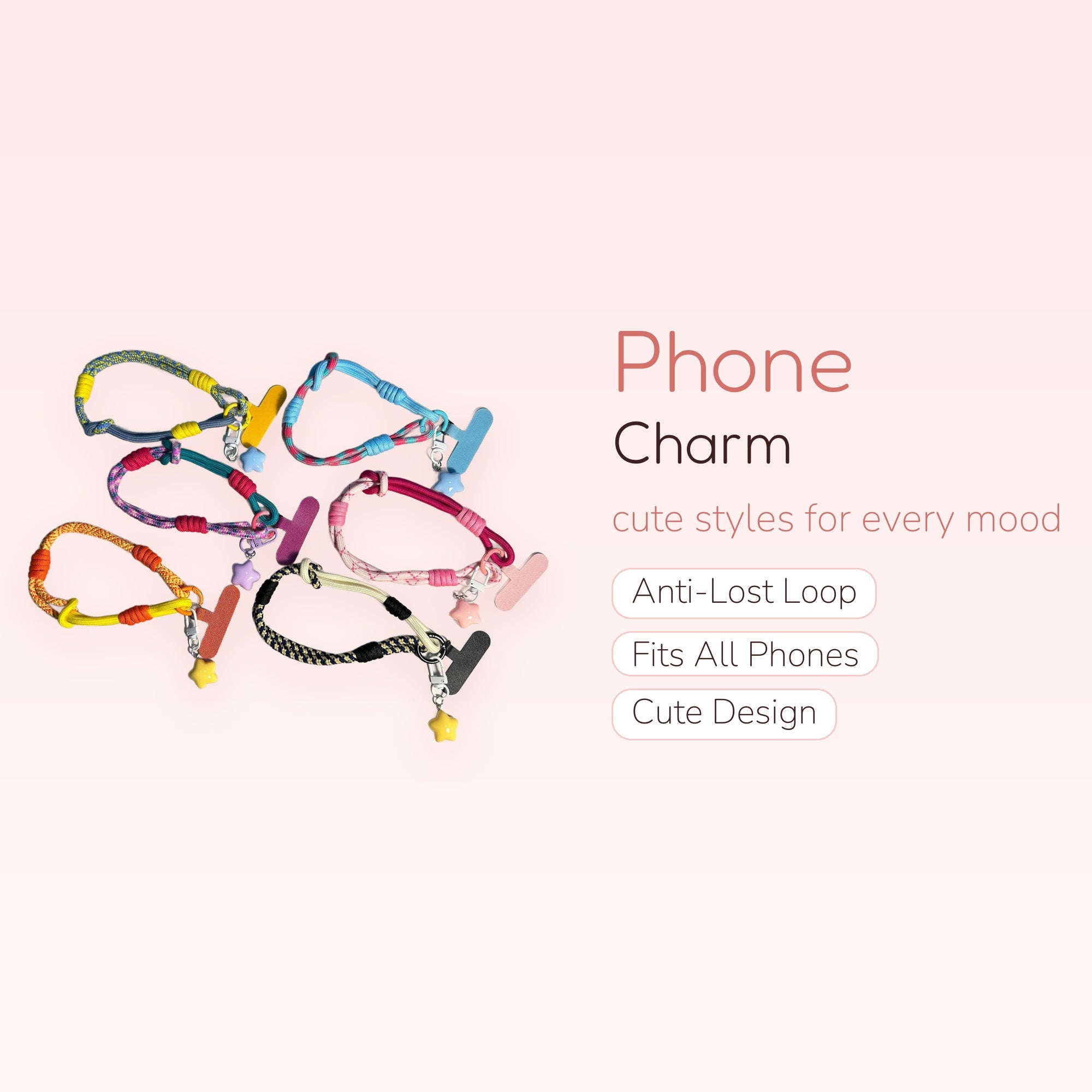 Colorful Braided Rope Phone Charm Wristlet | Aesthetic Star Charm Phone Lanyard