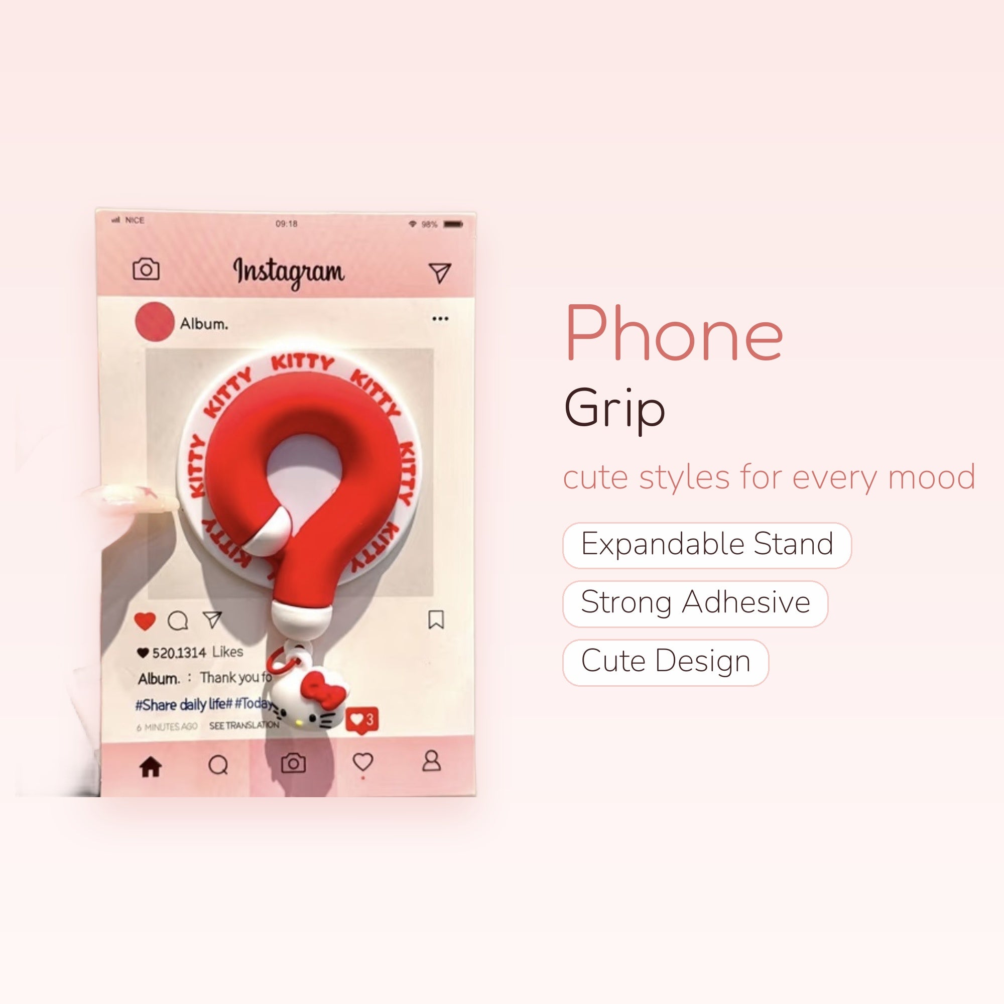 Red Question Mark Hello Kitty Phone Grip | Kawaii Pop Socket Stand
