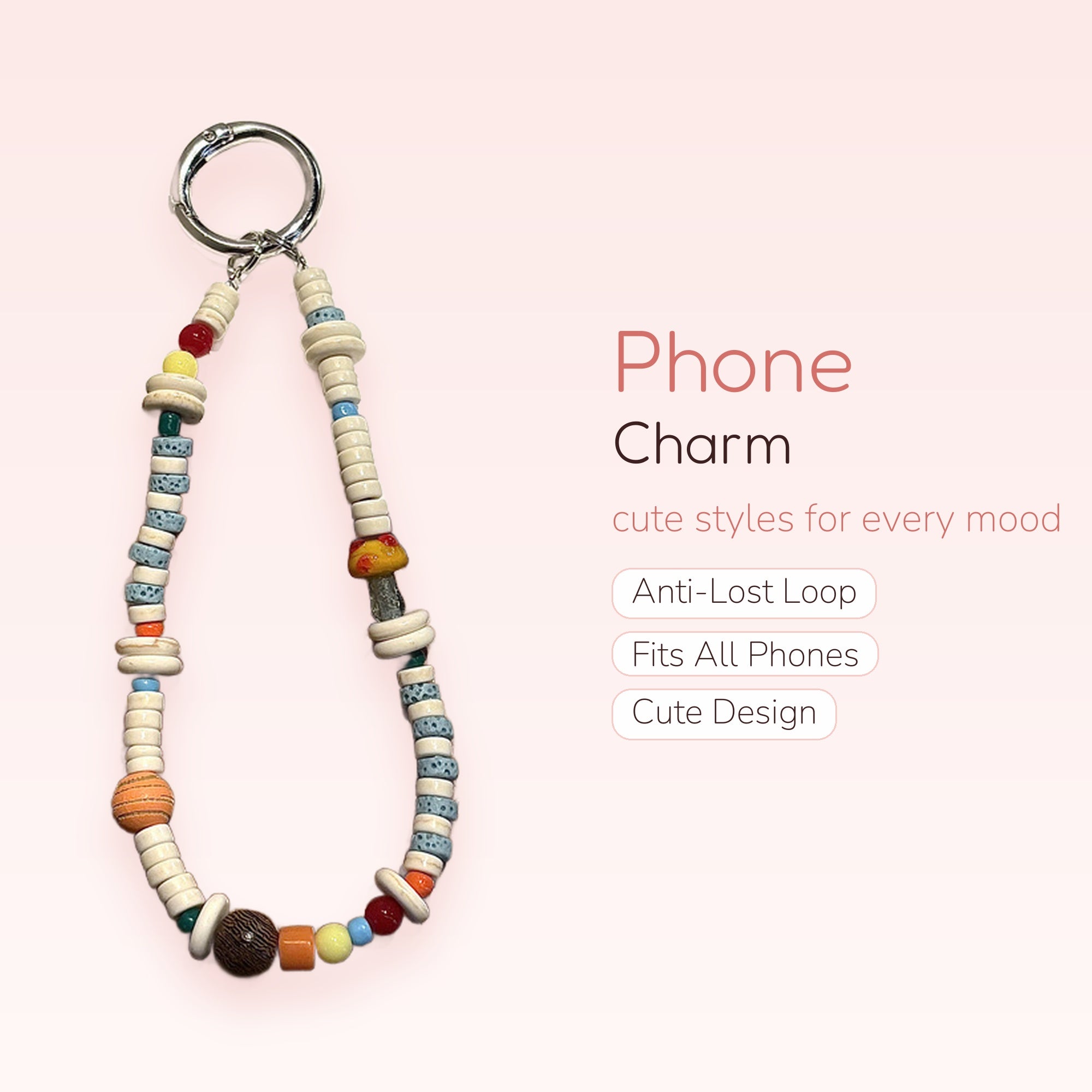 Aesthetic Mixed Bead Phone Charm Strap | Colorful Beaded Wrist Lanyard