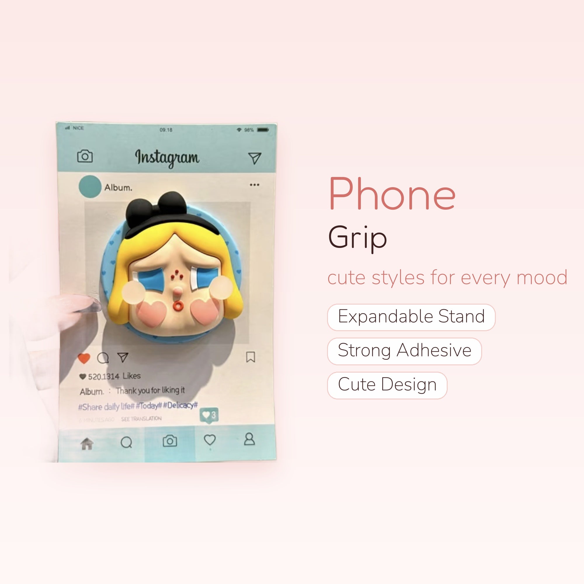 Kawaii Alice in Wonderland Instagram Phone Grip | Cute Pop Socket Stand for Girls