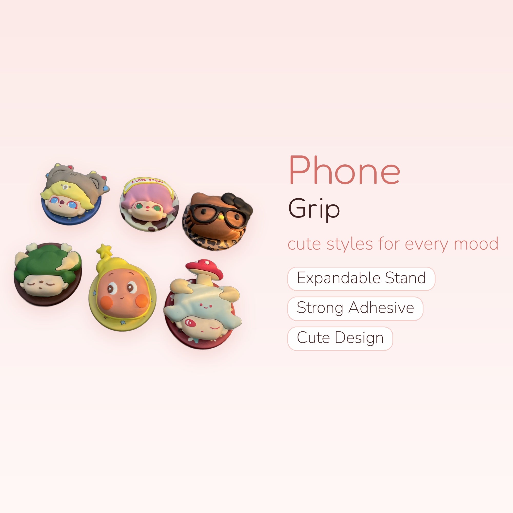 Kawaii Cartoon Character Phone Grips | Cute Silicone Pop Socket Stands