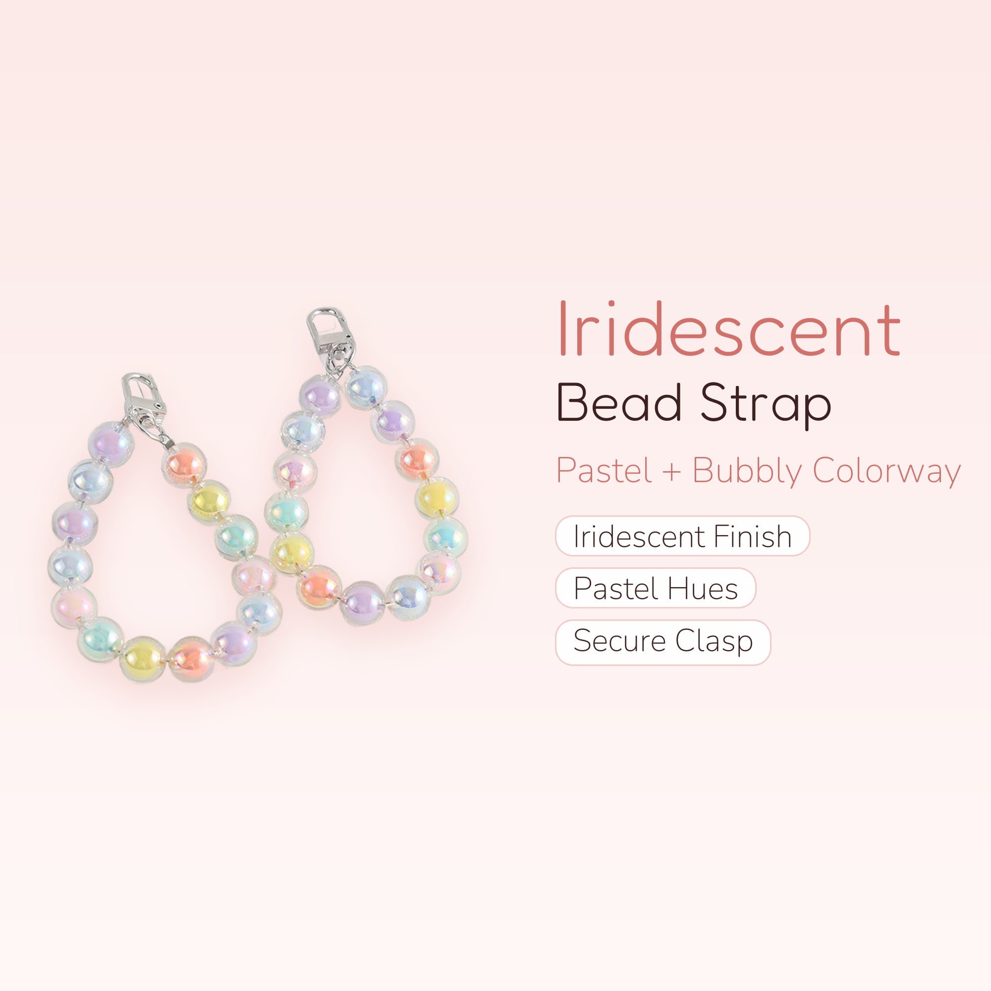 Iridescent Pastel Bead Phone Charm Strap | Kawaii Wrist Lanyard