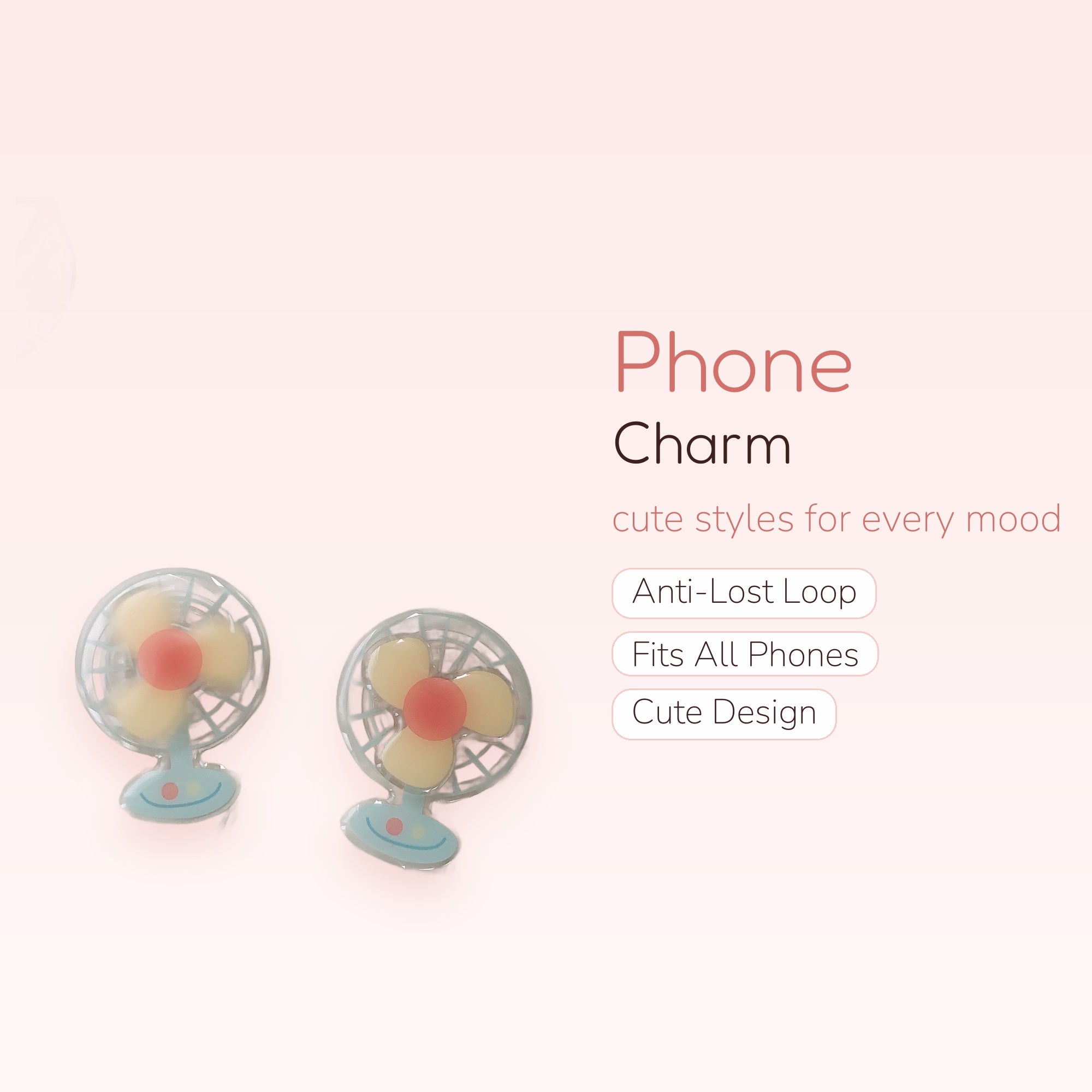 Kawaii Mini Fan Phone Charm | Cute Pastel Blue & Yellow Acrylic Keychain