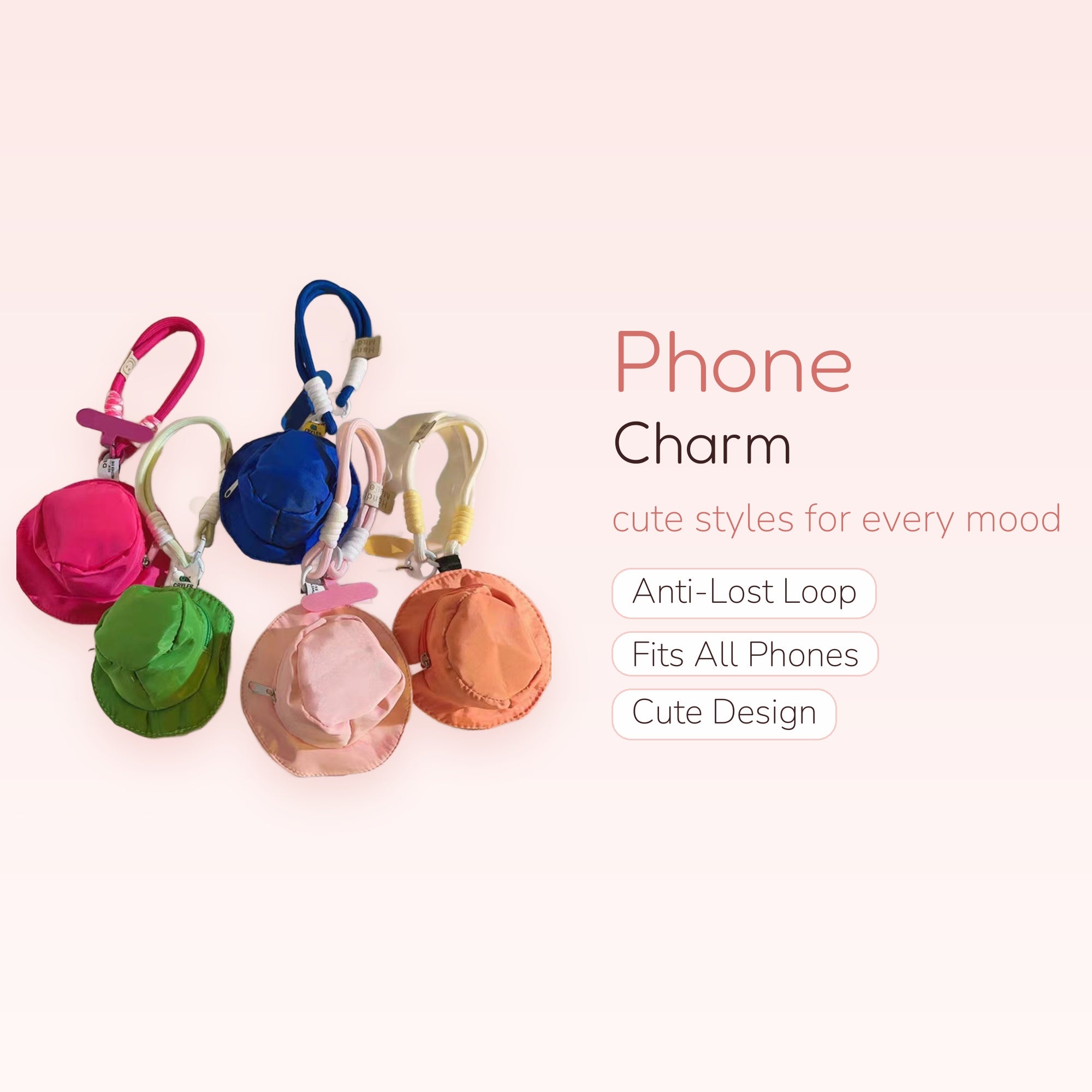 Mini Bucket Hat Phone Charm Lanyard | Cute Colorful Wrist Strap Keychain