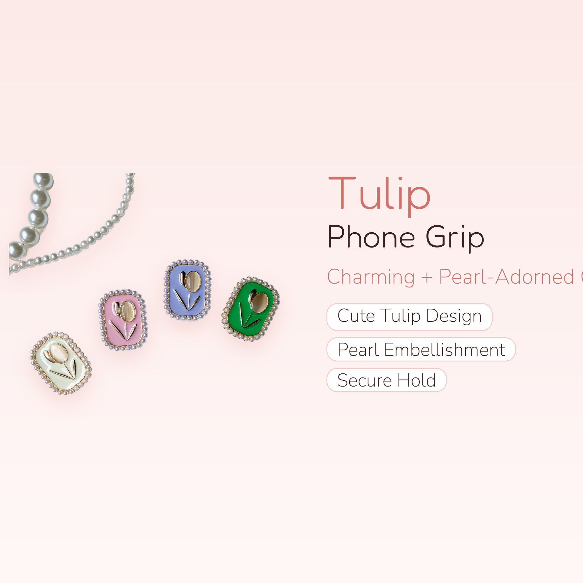 Pearl Tulip Phone Grip | Cute Floral Pop Socket for Phones