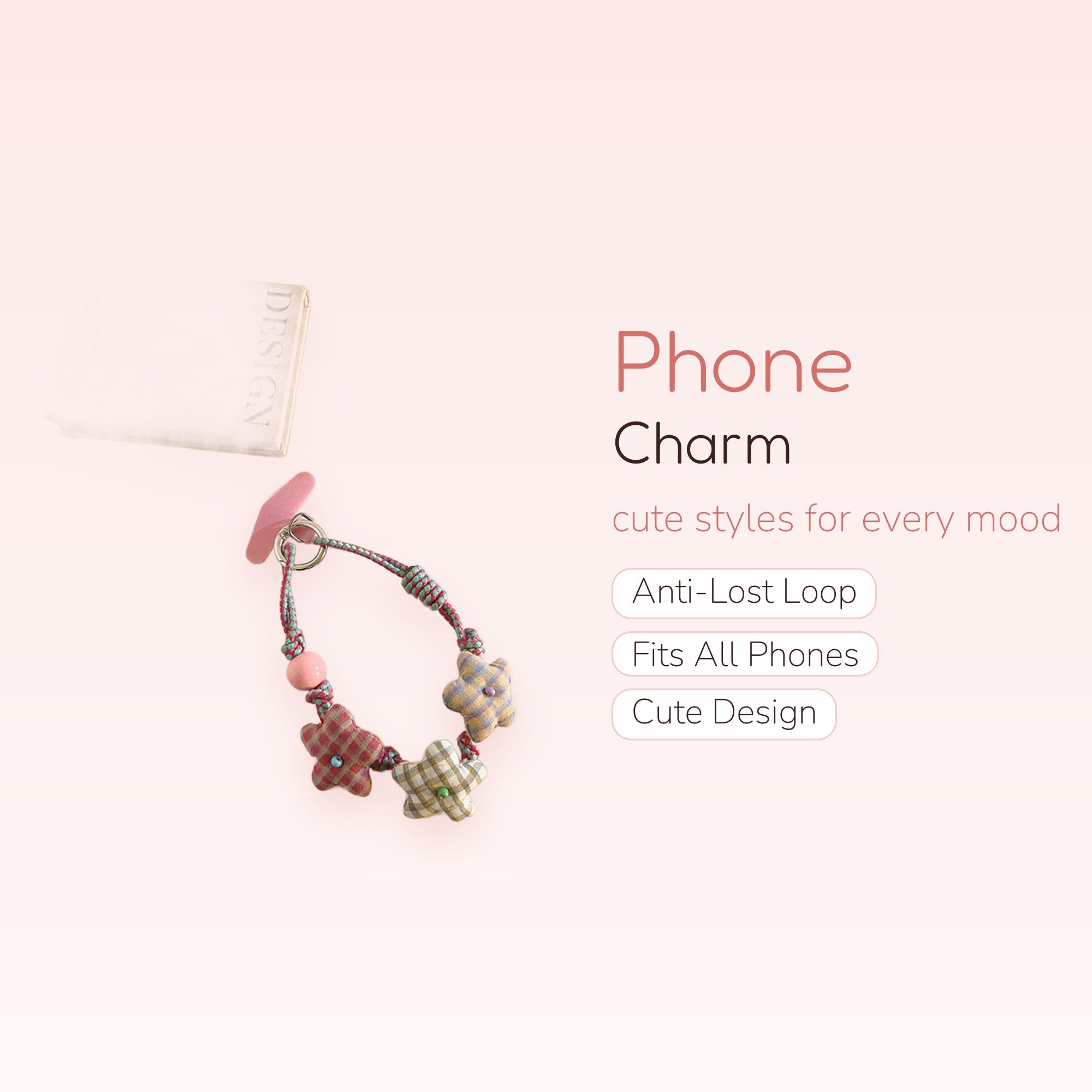 Kawaii Plaid Star Phone Charm | Cute Fabric Star Wrist Strap