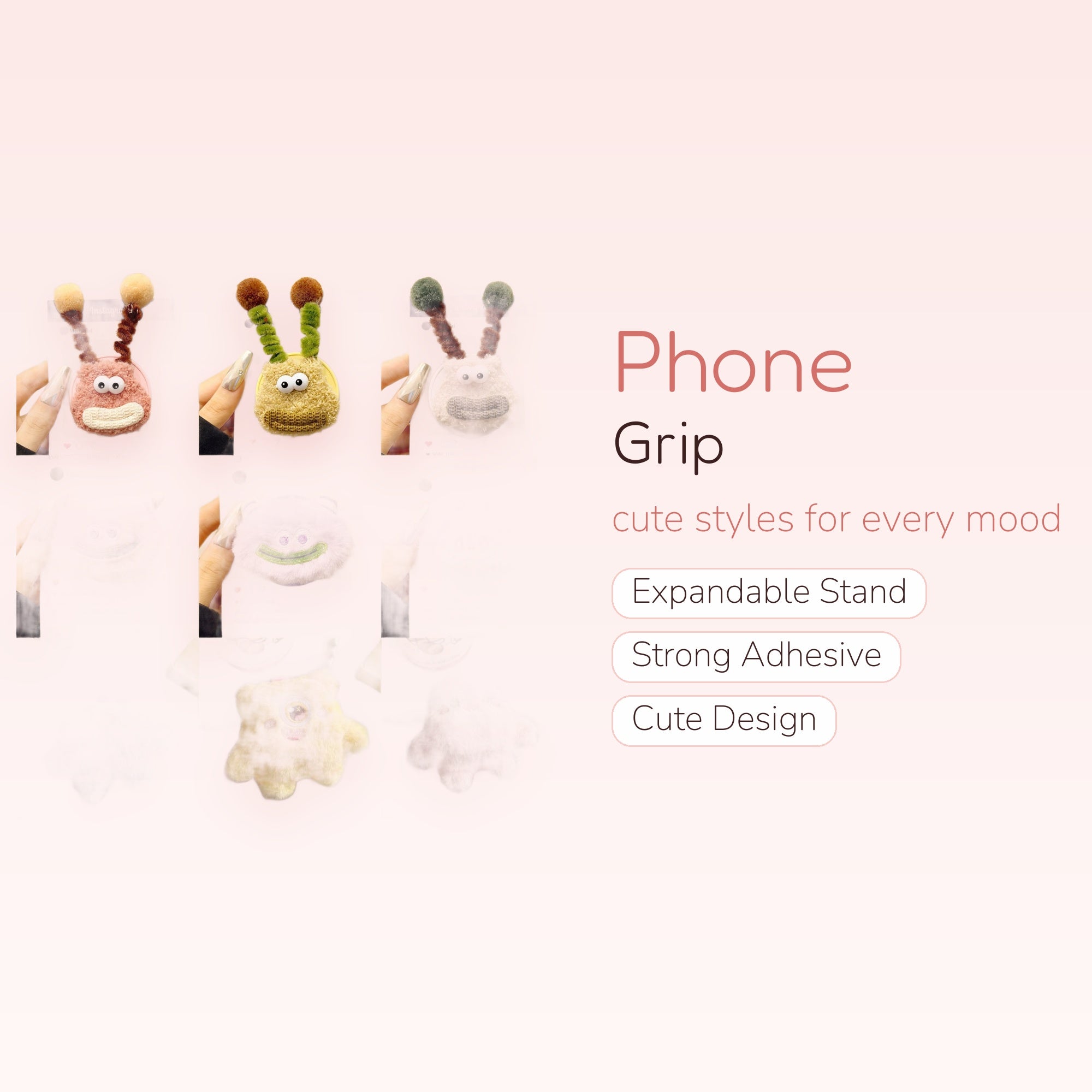 Kawaii Fluffy Monster Phone Grip | Cute Plush Pop Socket Stand