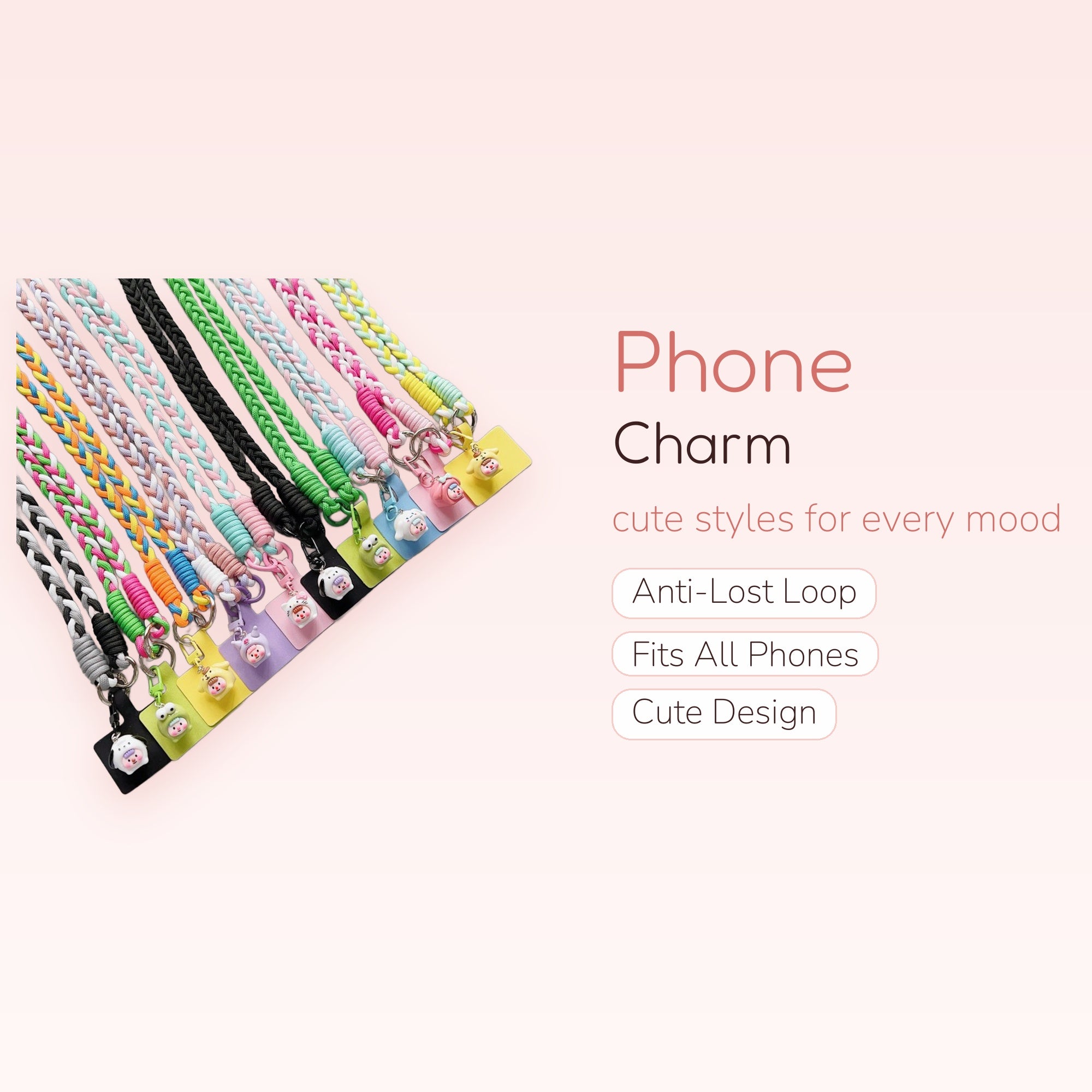 Braided Paracord Phone Charm Lanyard | Cute Cartoon Character Wrist Strap