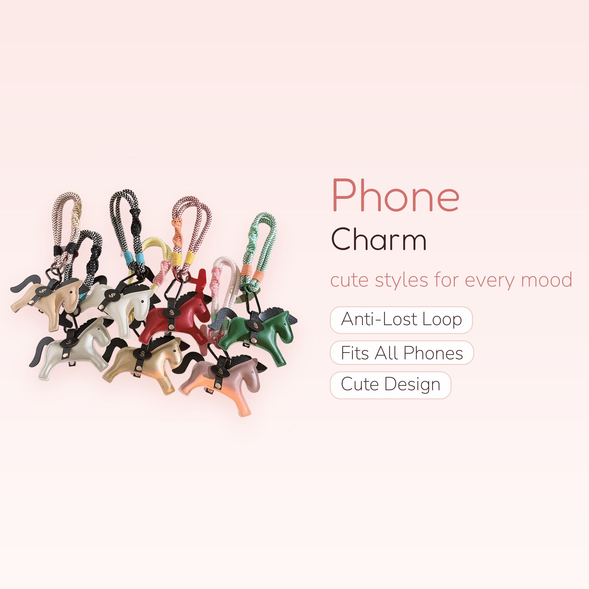 Cute Horse Keychain Phone Charm | Colorful Braided Wrist Strap Lanyard