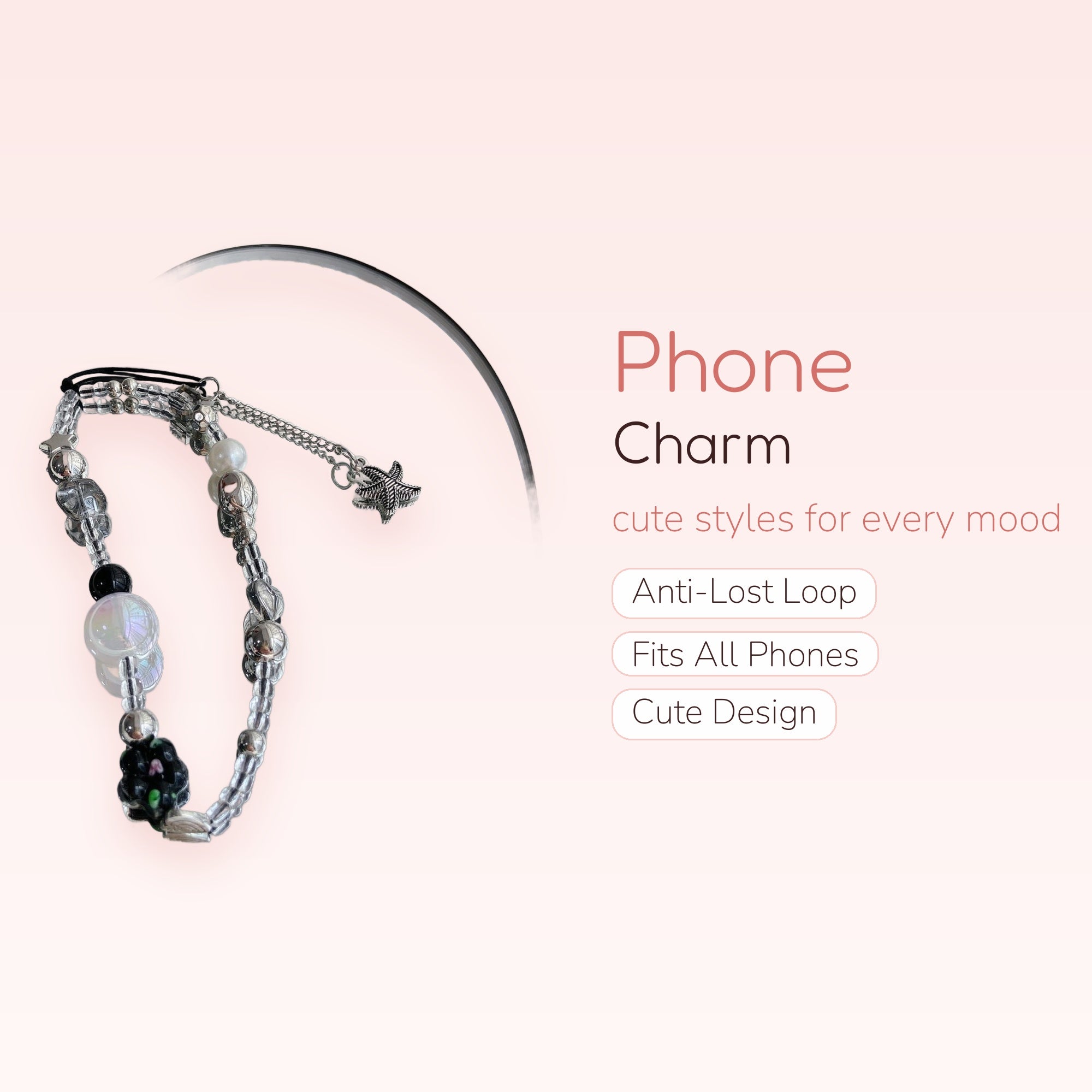 Aesthetic Clear & Silver Beaded Phone Charm | Y2K Starfish Wrist Strap