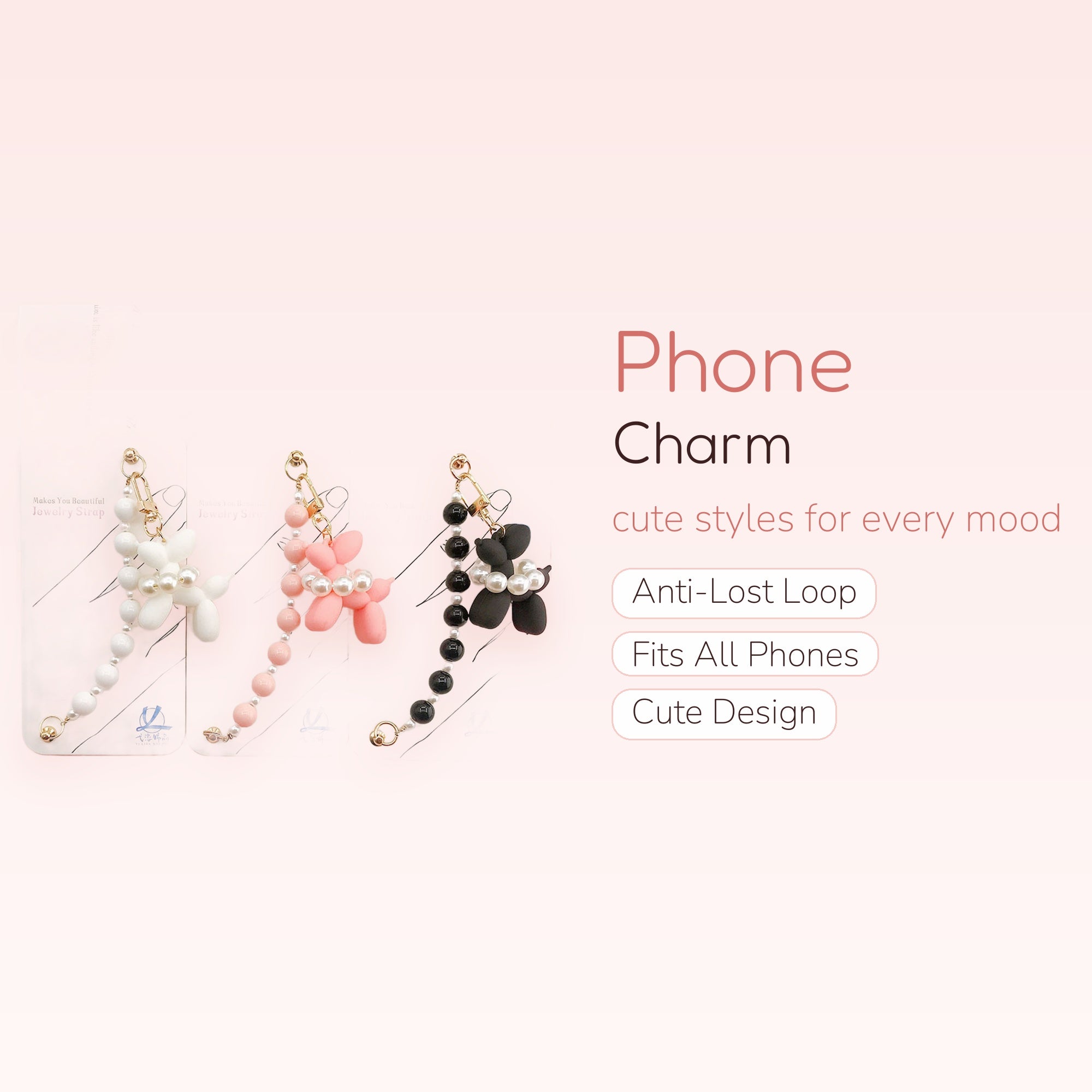 Cute Balloon Dog Pearl Phone Charm | Aesthetic Beaded Wrist Strap