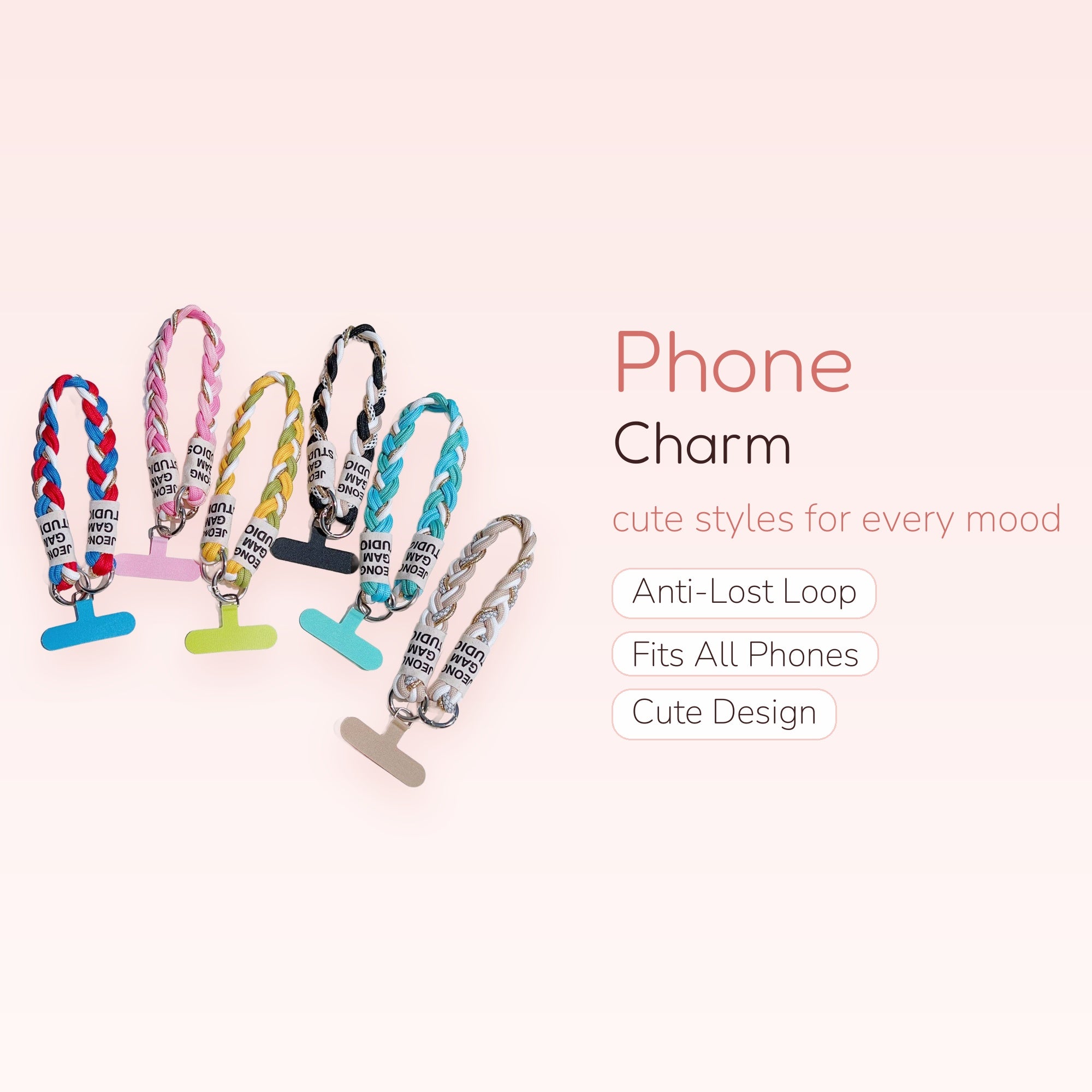 Braided Rope Phone Charm Strap with T-Tab | Colorful Woven Wrist Lanyard