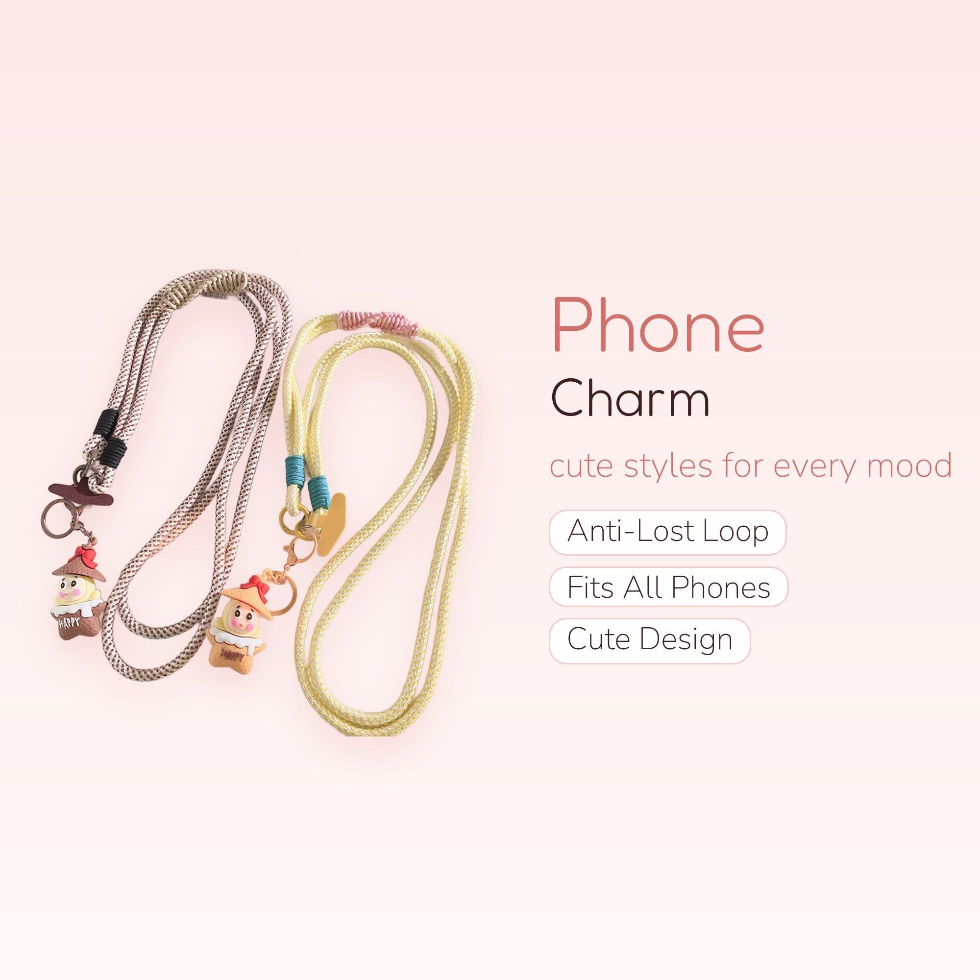 Kawaii Mushroom Character Phone Lanyard | Cute Adjustable Neck Strap