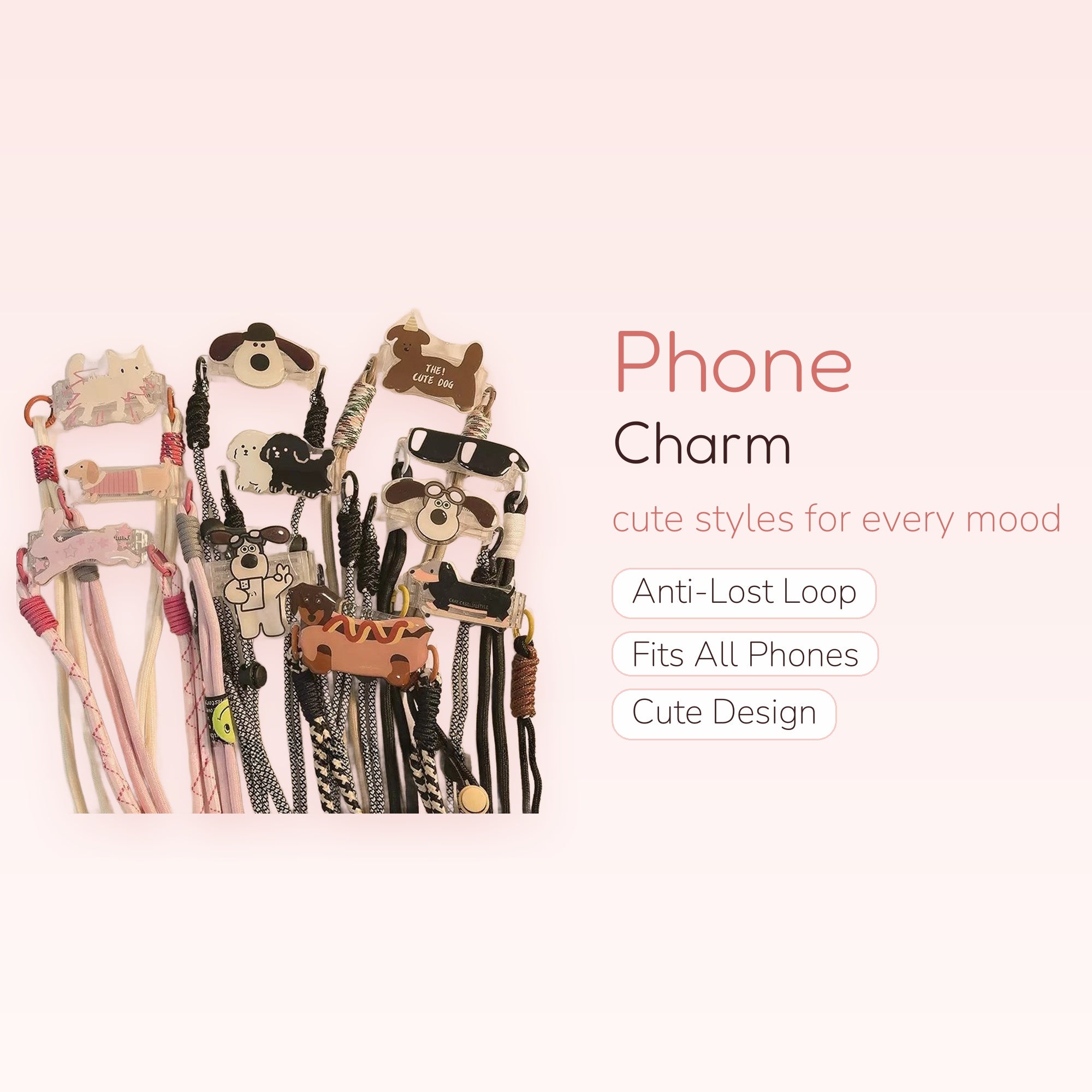 Cute Cartoon Dog & Animal Phone Charm Lanyards | Kawaii Acrylic Strap for Phone Case