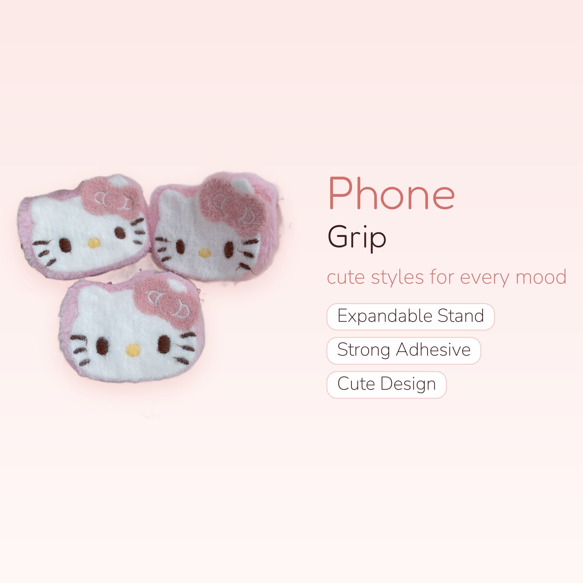 Fluffy Hello Kitty Phone Grip | Kawaii Pink & White Pop Socket Stand
